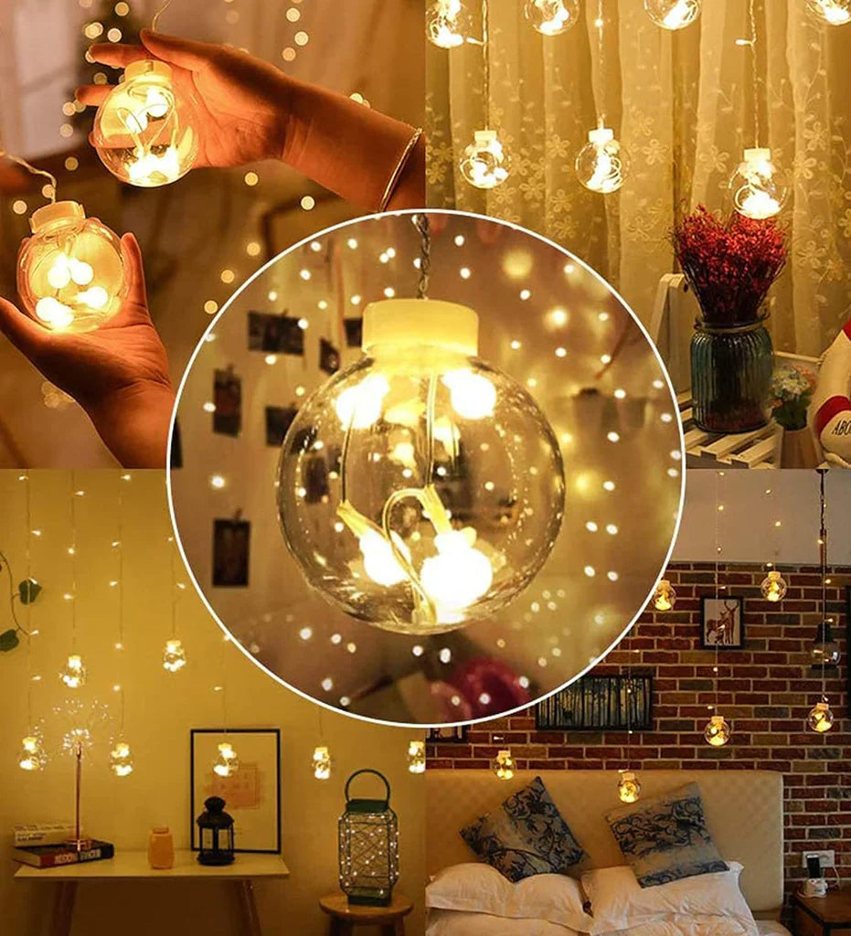 3390 12 Wish Balls Window Curtain String Lights with 8 Flashing Modes Decoration for Home Decoration, Diwali & Wedding LED Christmas Light Indoor and Outdoor Light ,Festival Decoration (Plastic, Warm White)