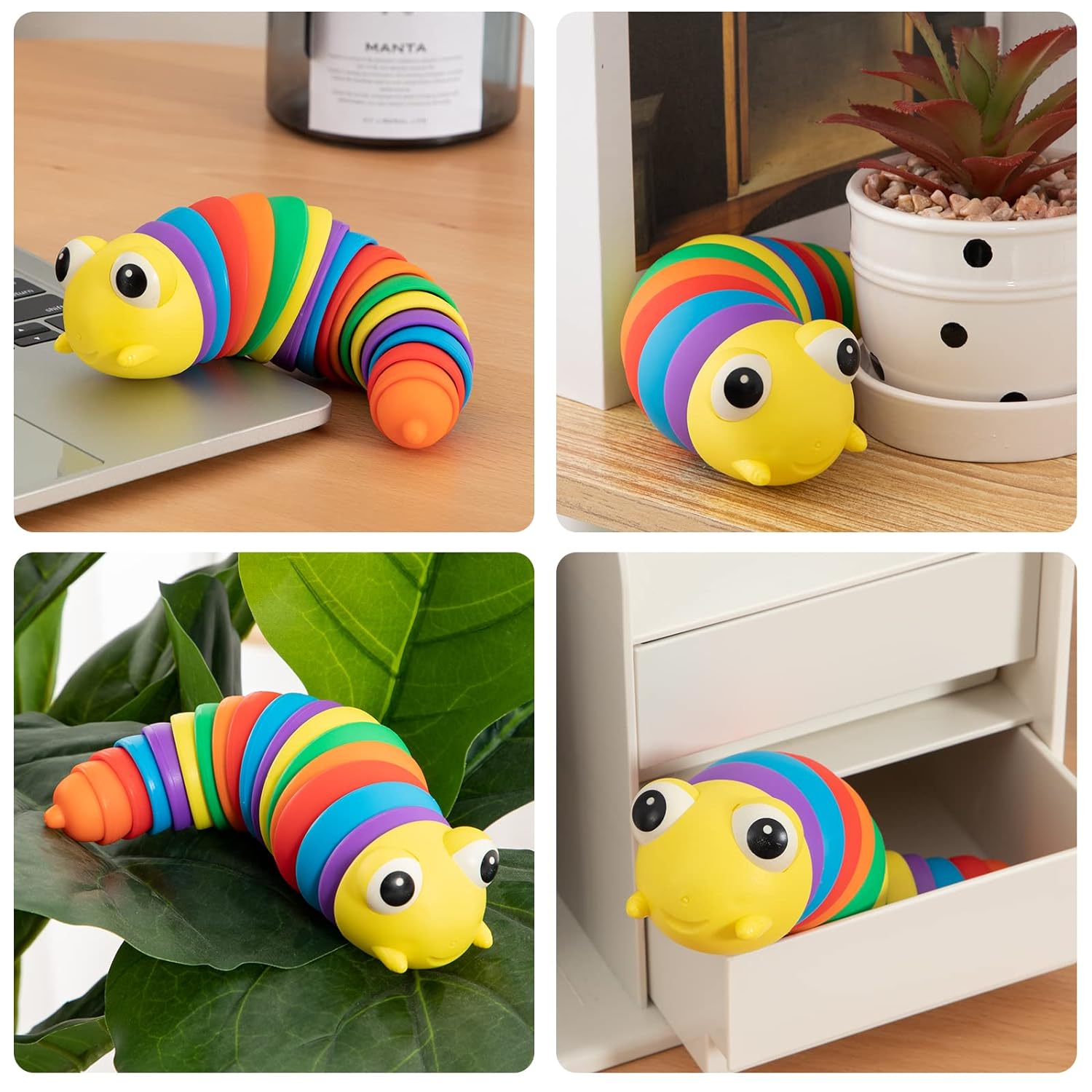 17594 3D Rainbow Color Plastic Slug Fidget Toys, Stress Relieving Toy, Sensory Slug Toy for Boys and Girls, Finger slug Toy, for Autistic, Caterpillar Fidget Toys Stress Relief Gifts for Toddlers Kids Adults (1 Pc)