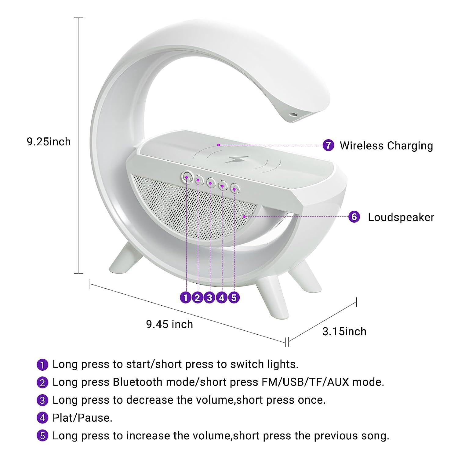 1301 3-in-1 Multi-Function LED Night Lamp with Bluetooth Speaker, Wireless Charging, for Bedroom for Music, Party and Mood Lighting - Perfect Gift for All Occasions blootuth speaker (Media Player)