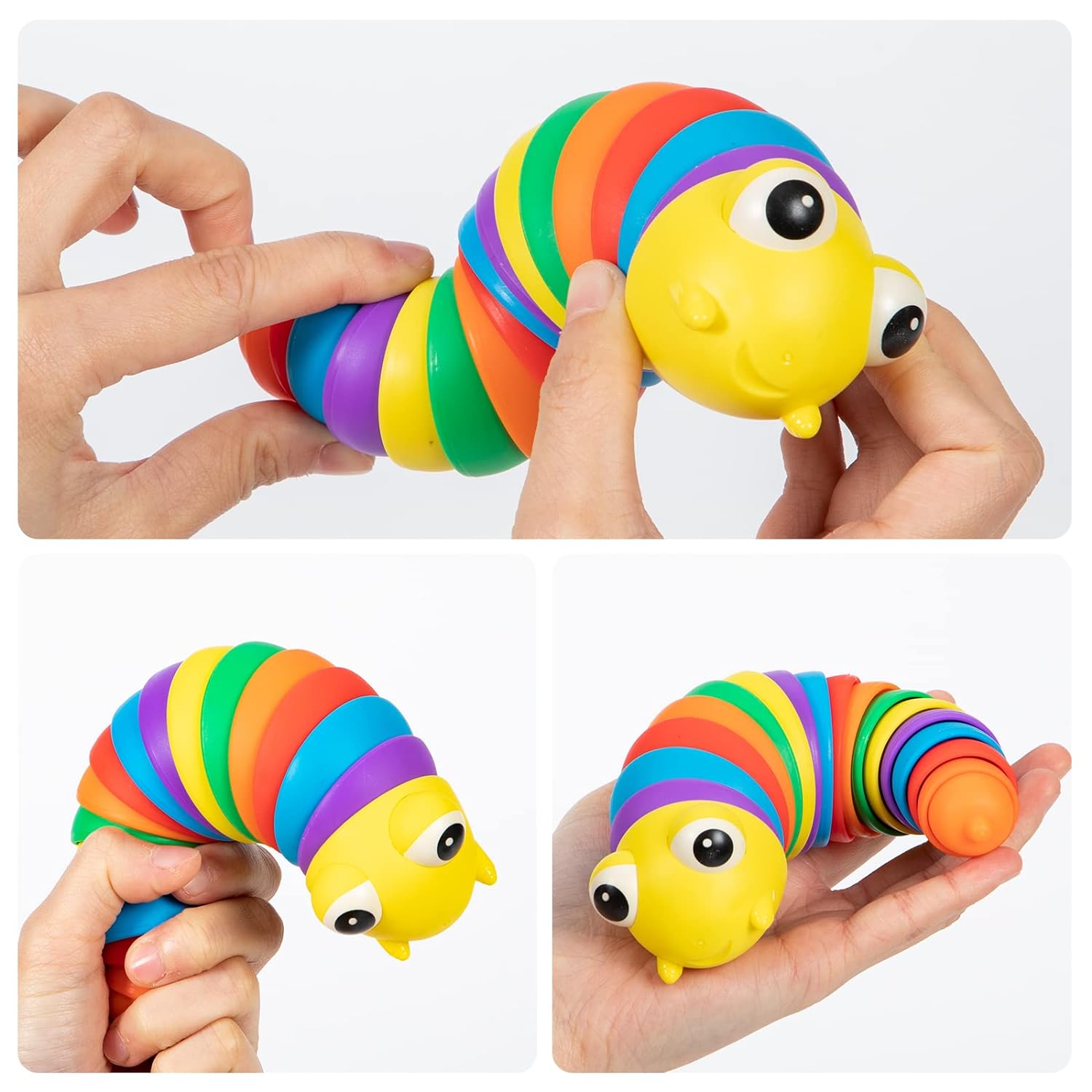 17594 3D Rainbow Color Plastic Slug Fidget Toys, Stress Relieving Toy, Sensory Slug Toy for Boys and Girls, Finger slug Toy, for Autistic, Caterpillar Fidget Toys Stress Relief Gifts for Toddlers Kids Adults (1 Pc)