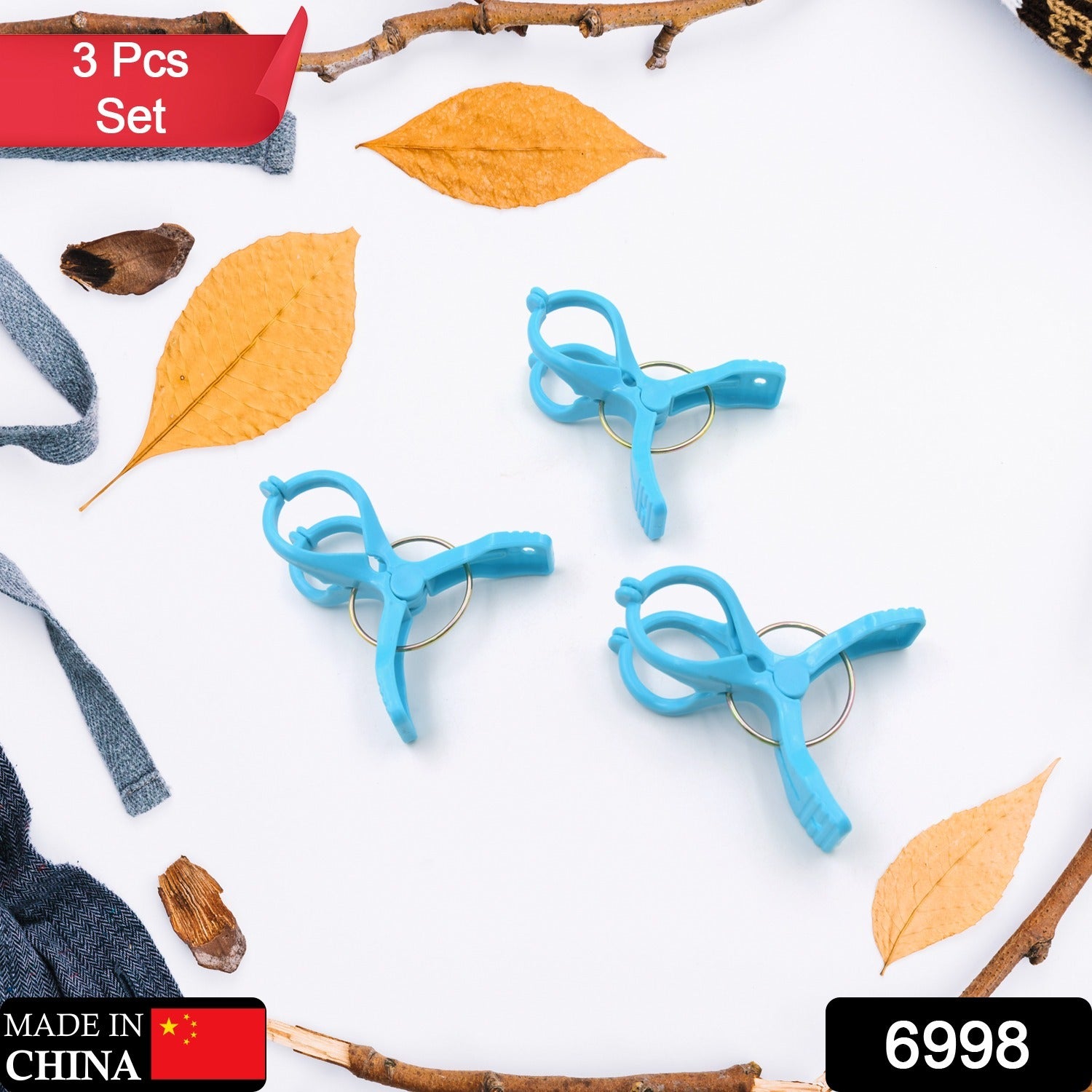 6998 Big Multifunction Plastic Heavy Quality Cloth Hanging Clips, Plastic Laundry Clothes Pins Set of 3 Pieces