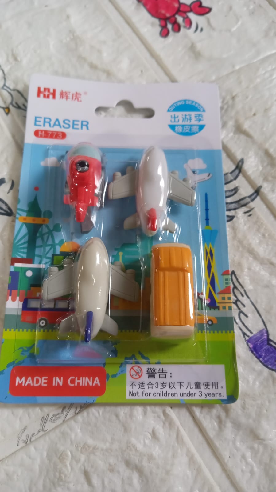4567 Vehicle Pattern Eraser School Stationery Use Eraser (4 Pc Set)