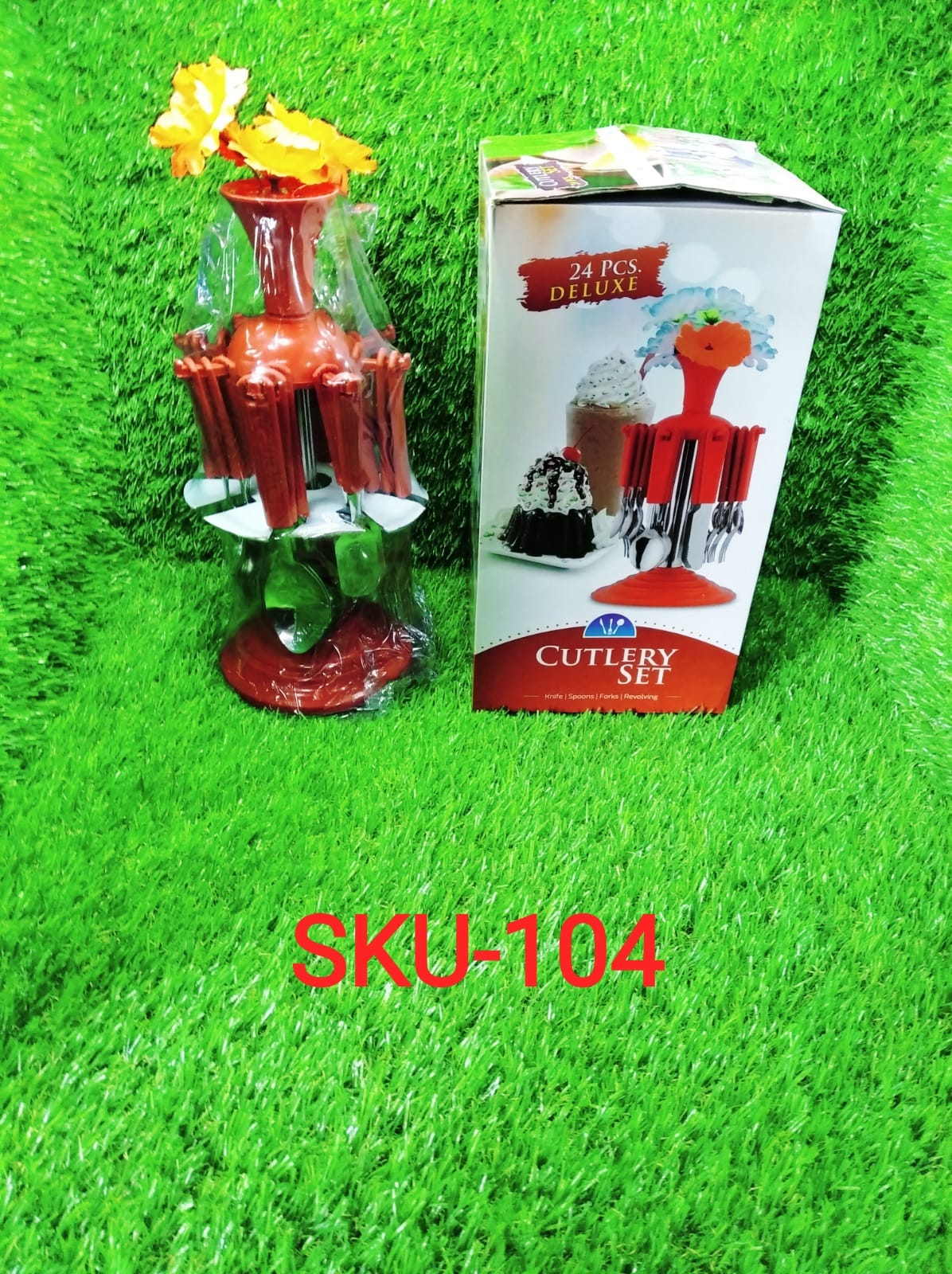 104 New Stylish 24 Pcs Plastic, Stainless Steel Cutlery Set (Pack of 24)