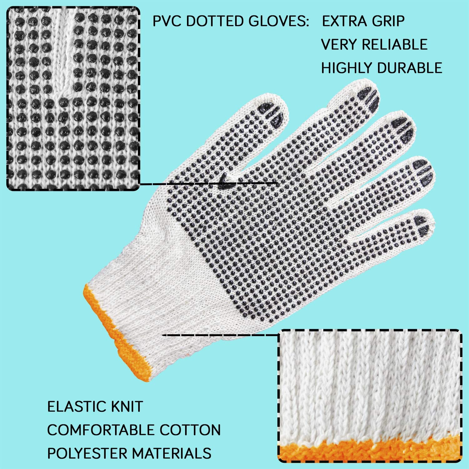 4611 Unisex Knitted/Sewing Cotton Plain Hand Gloves Raw White