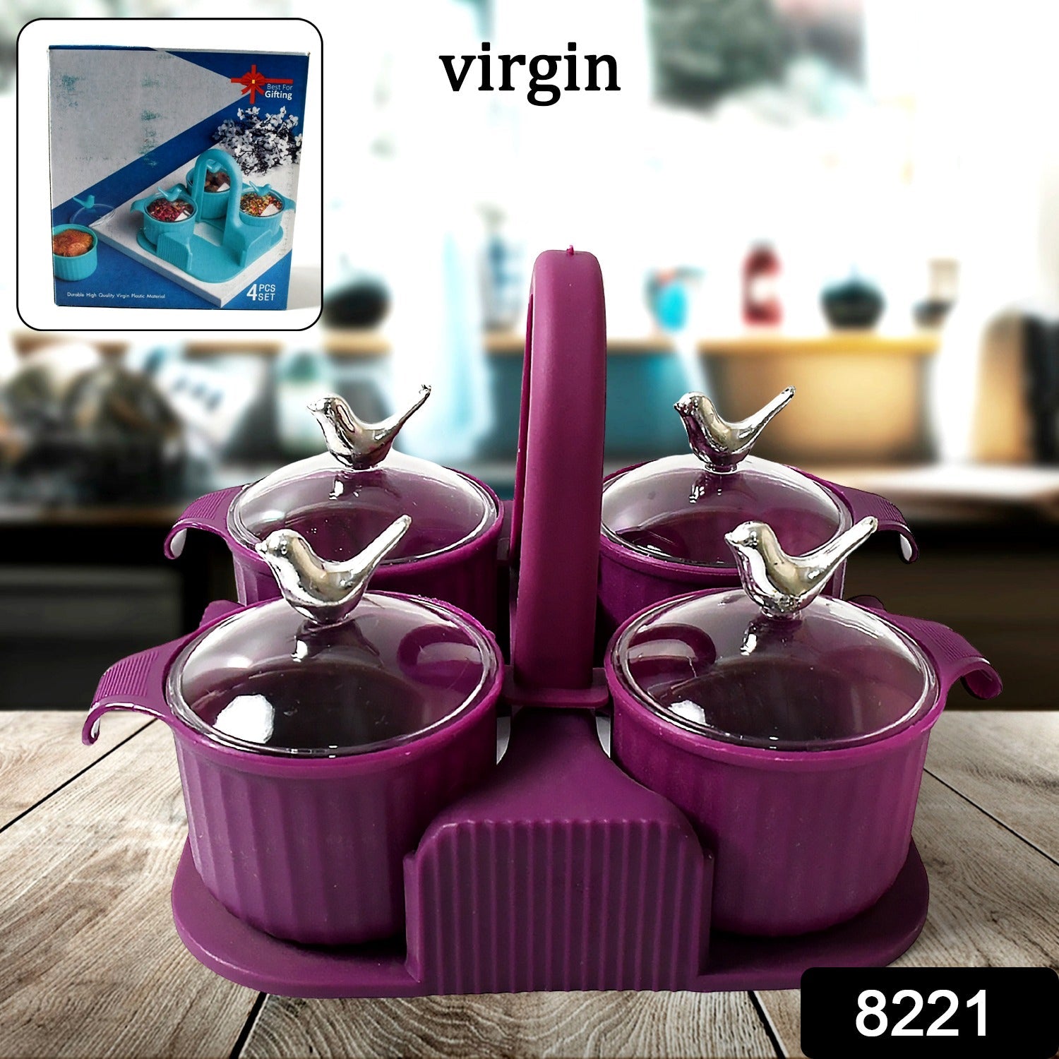 8221 Multipurpose Silver Sparrow, Jar Dry fruit Set, for Home and Kitchen Airtight Dry Fruit Plastic Storage Container Tray Set With Lid & 4 Serving Jar Container for Sweets, Chips, Cookies | (4 Pc Set)