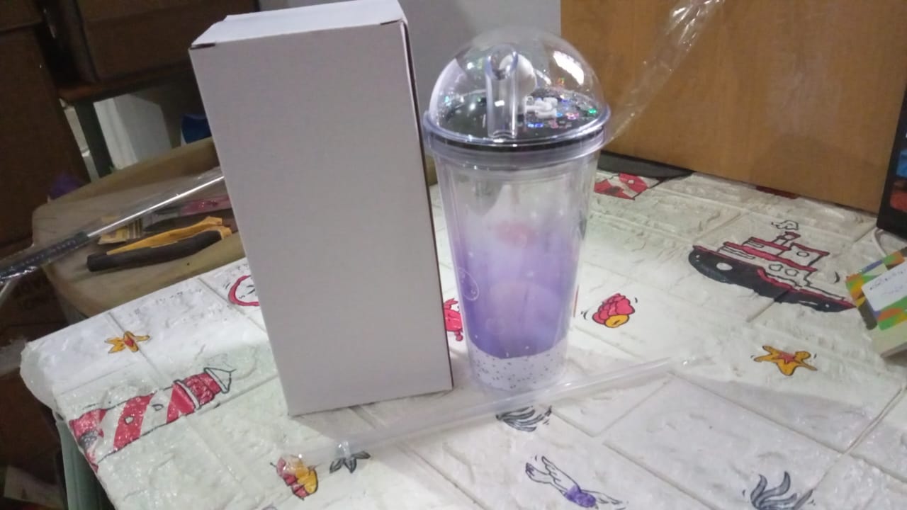 6883B LED Glow Light, Design Printed Insulated Double Wall Plastic Tumbler Cups With Straws 13oz Theming Astronaut in Space Travel Tumbler Freezer Mug Drinking Cups for Boys and Girls School/Tuition/Gym/ Picnic (Pack Of 1)