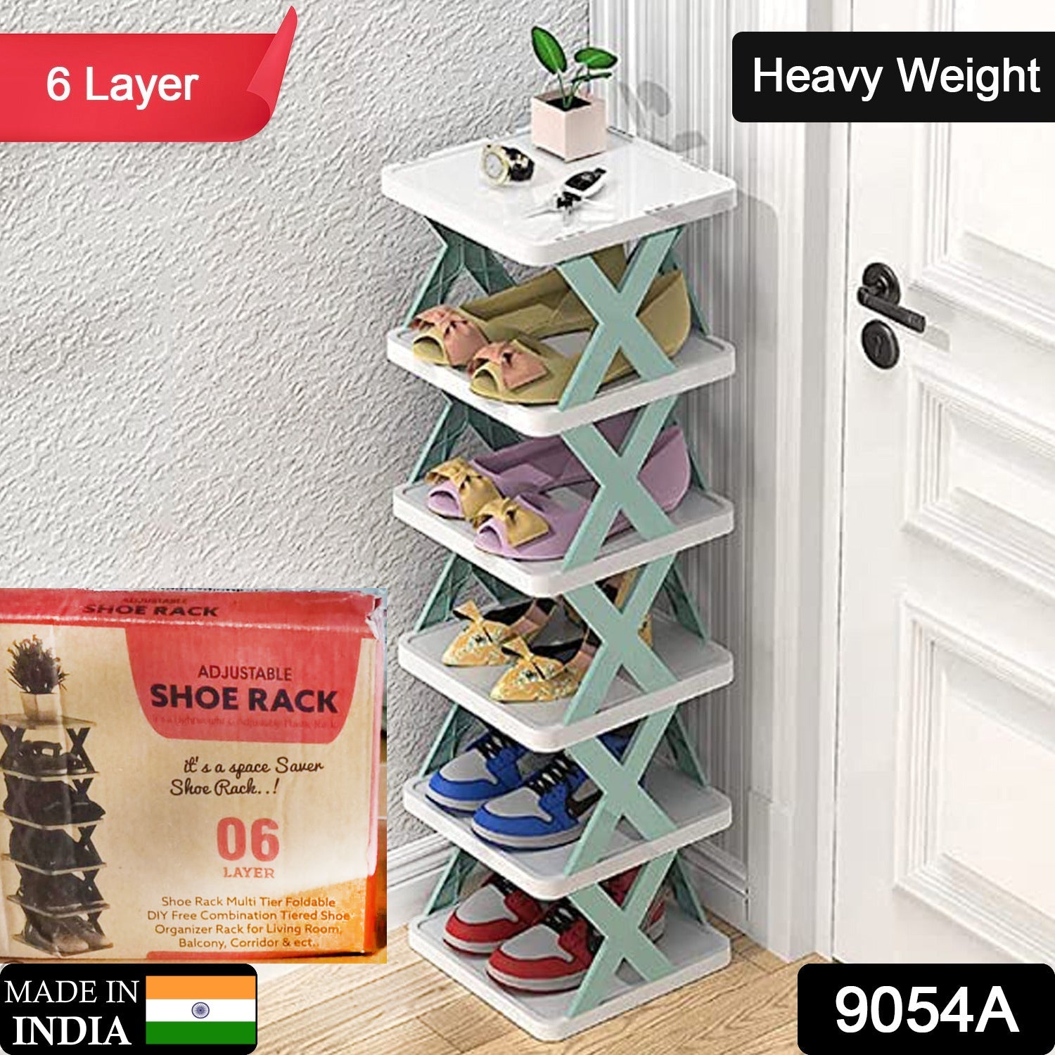 9054A 6 LAYER SHOE RACK DESIGN LIGHTWEIGHT ADJUSTABLE PLASTIC FOLDABLE SHOE CABINET STORAGE PORTABLE FOLDING SPACE SAVING SHOE ORGANIZER HOME AND OFFICE
