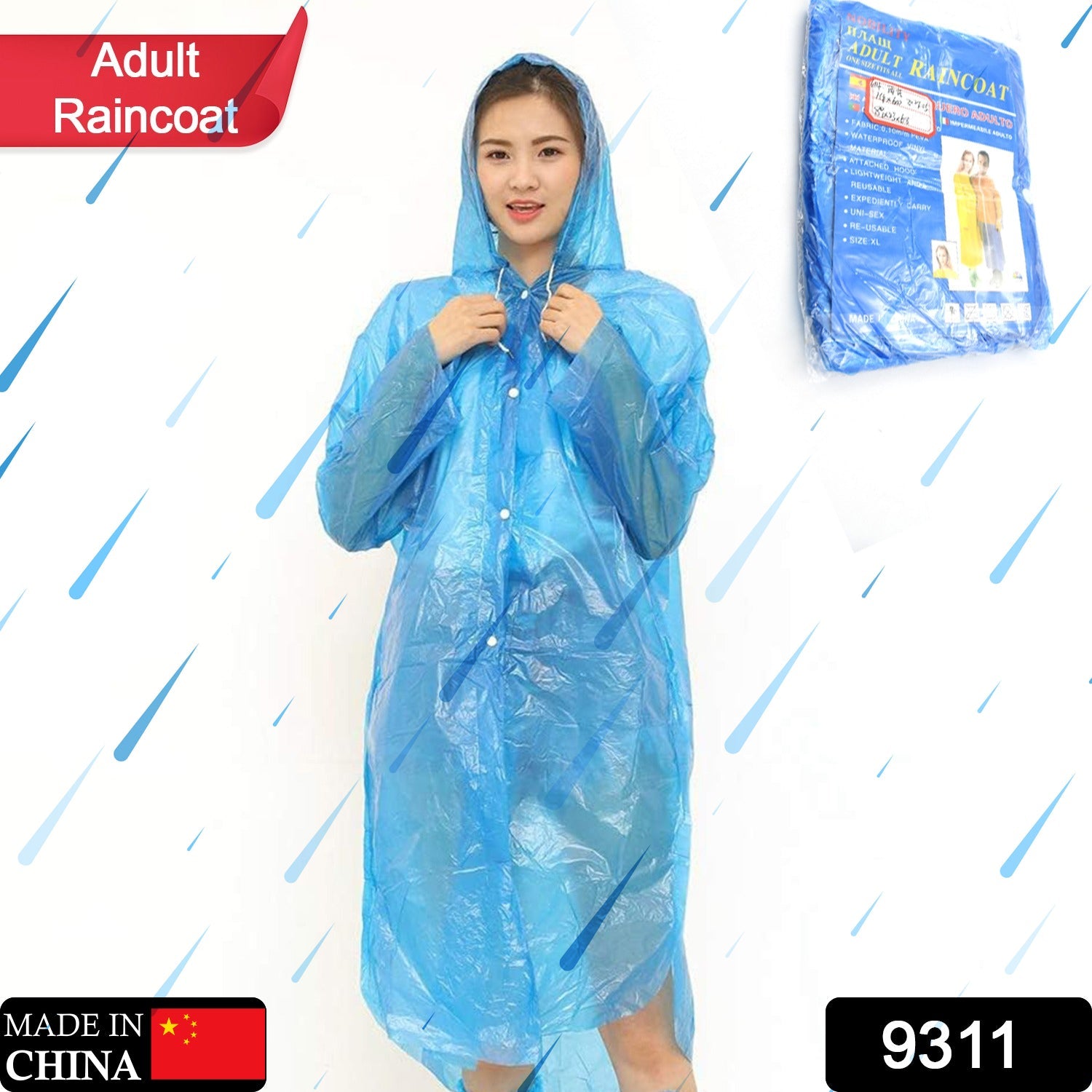 9311 Portable Adult Rain Coat, Raincoat Waterproof Button Cardigan Portable Raincoat Adult Outdoor Traveling Plastic Material Raincoat/Rain wear/Rain Suit for Outdoor Accessory (1pc)