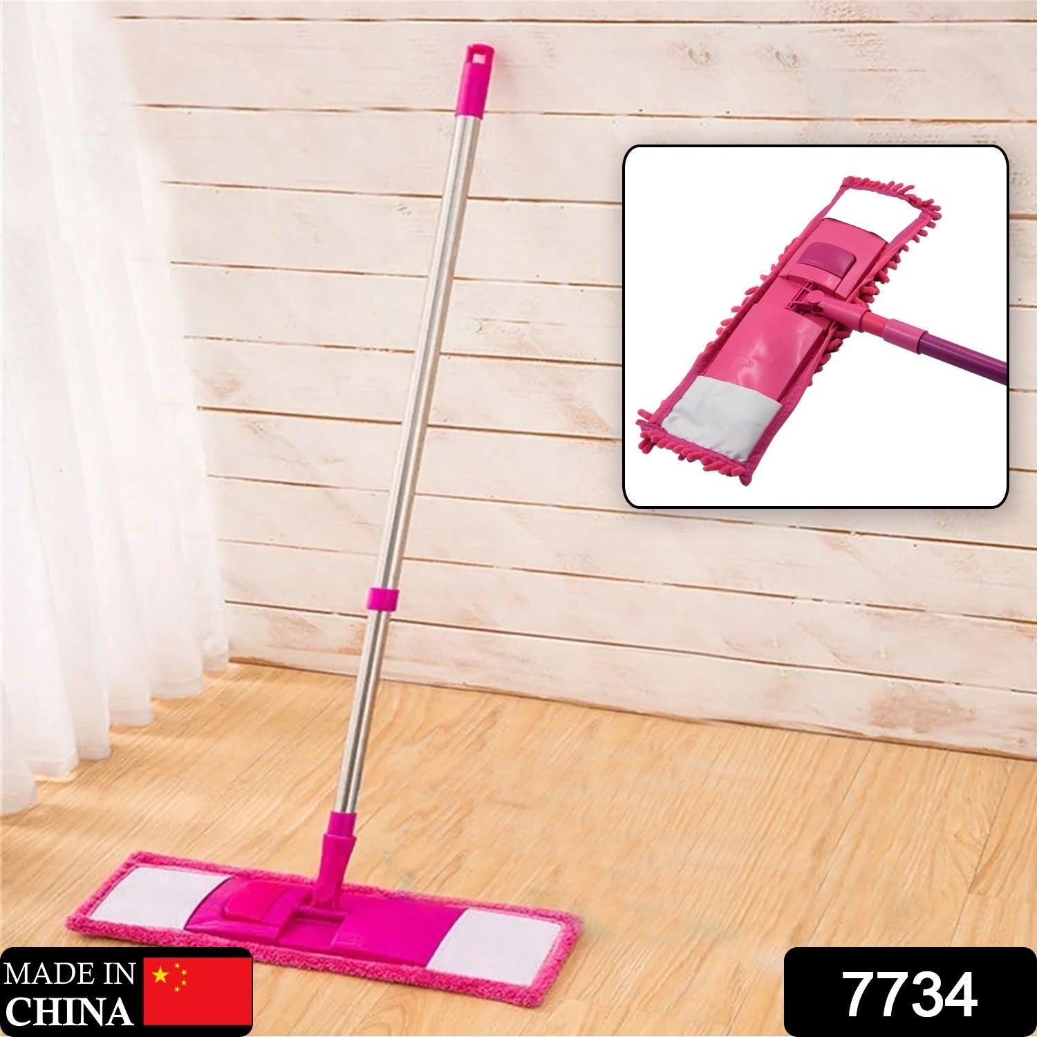7734 Wet and Dry Cleaning Flat Microfiber Floor Cleaning Mop Steel Rod Long Handle Dry Mop microfiber mop refill (No include Extra Refill 123cmx47cm)