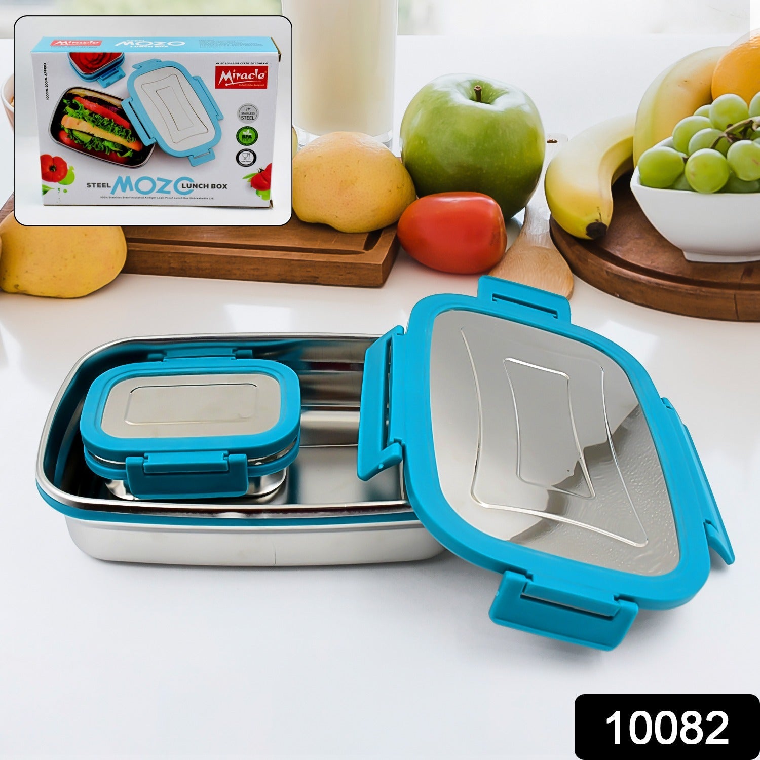 Premium Stainless Steel Lunch Box for Kid, 2 Containers Lunch Box, Perfect Size Meal Lunch Box Set for Office, School and Travelling Tiffin Box (1000 ML+ 200 ML Approx)