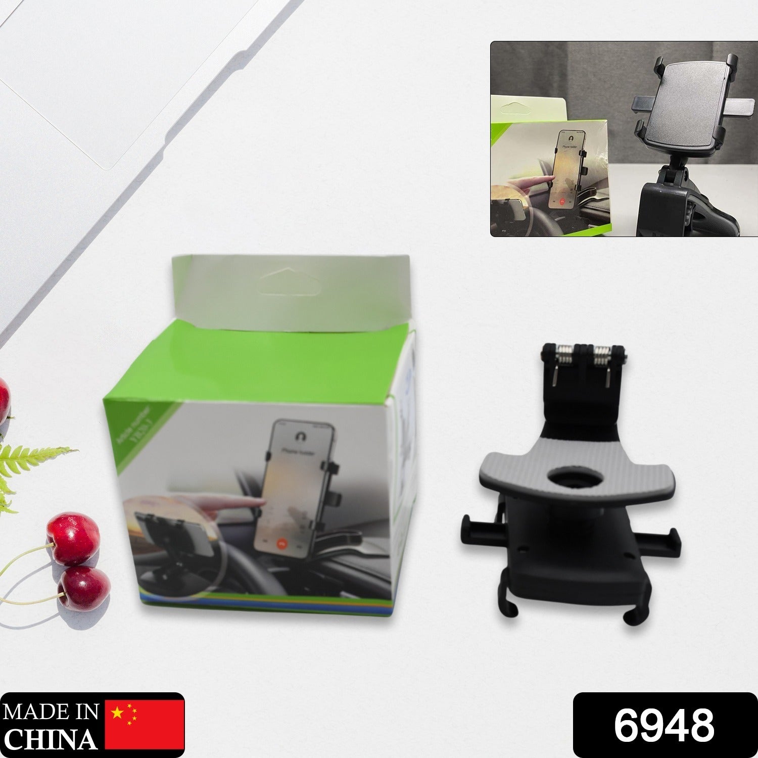 6948 Car Phone Holder Clip Mount 360 Degree Rotation Dashboard Rear View Mirror Sun Visor Smartphone HUD Navigation Fold Stand Plastic Black Compatible For All Smart Phones