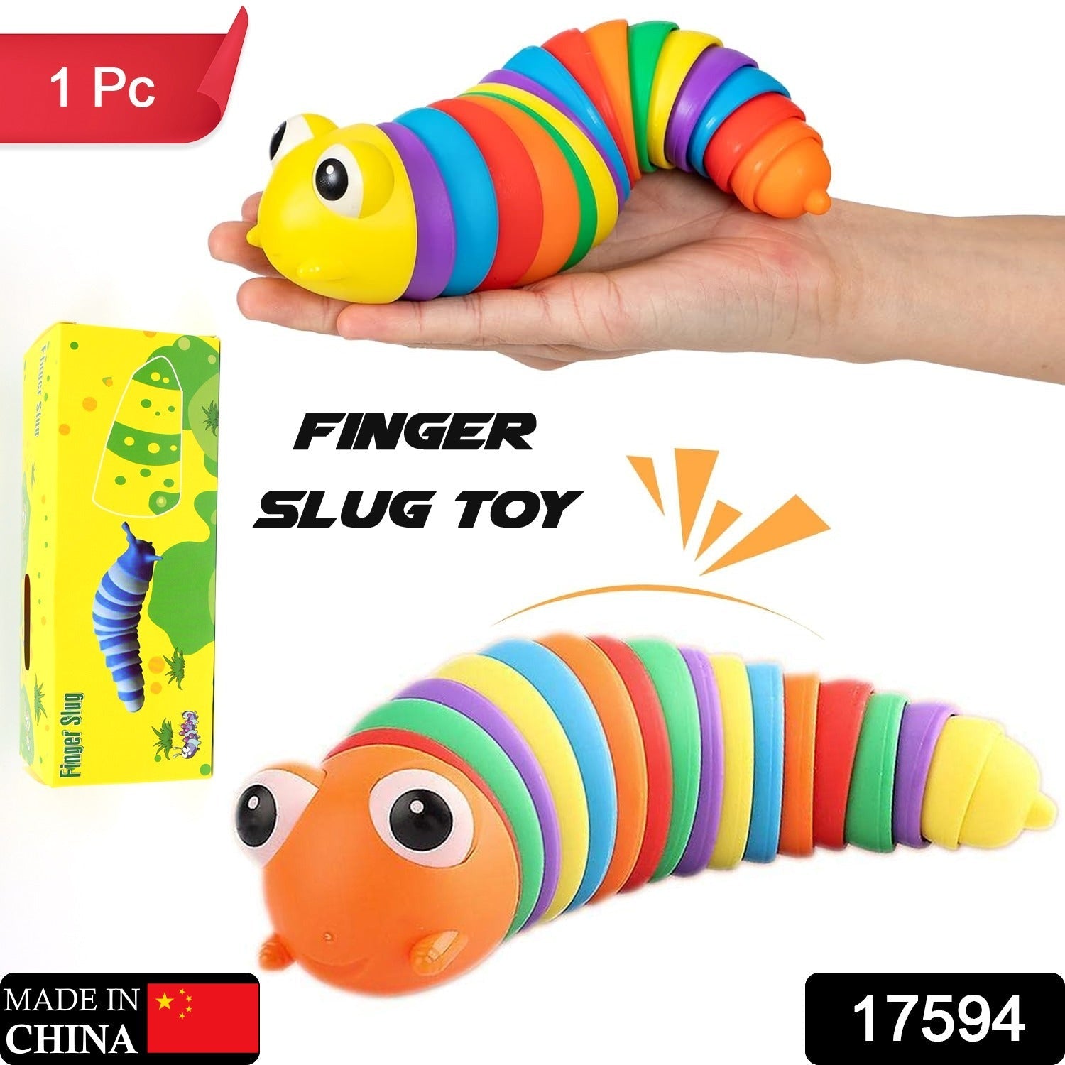 17594 3D Rainbow Color Plastic Slug Fidget Toys, Stress Relieving Toy, Sensory Slug Toy for Boys and Girls, Finger slug Toy, for Autistic, Caterpillar Fidget Toys Stress Relief Gifts for Toddlers Kids Adults (1 Pc)
