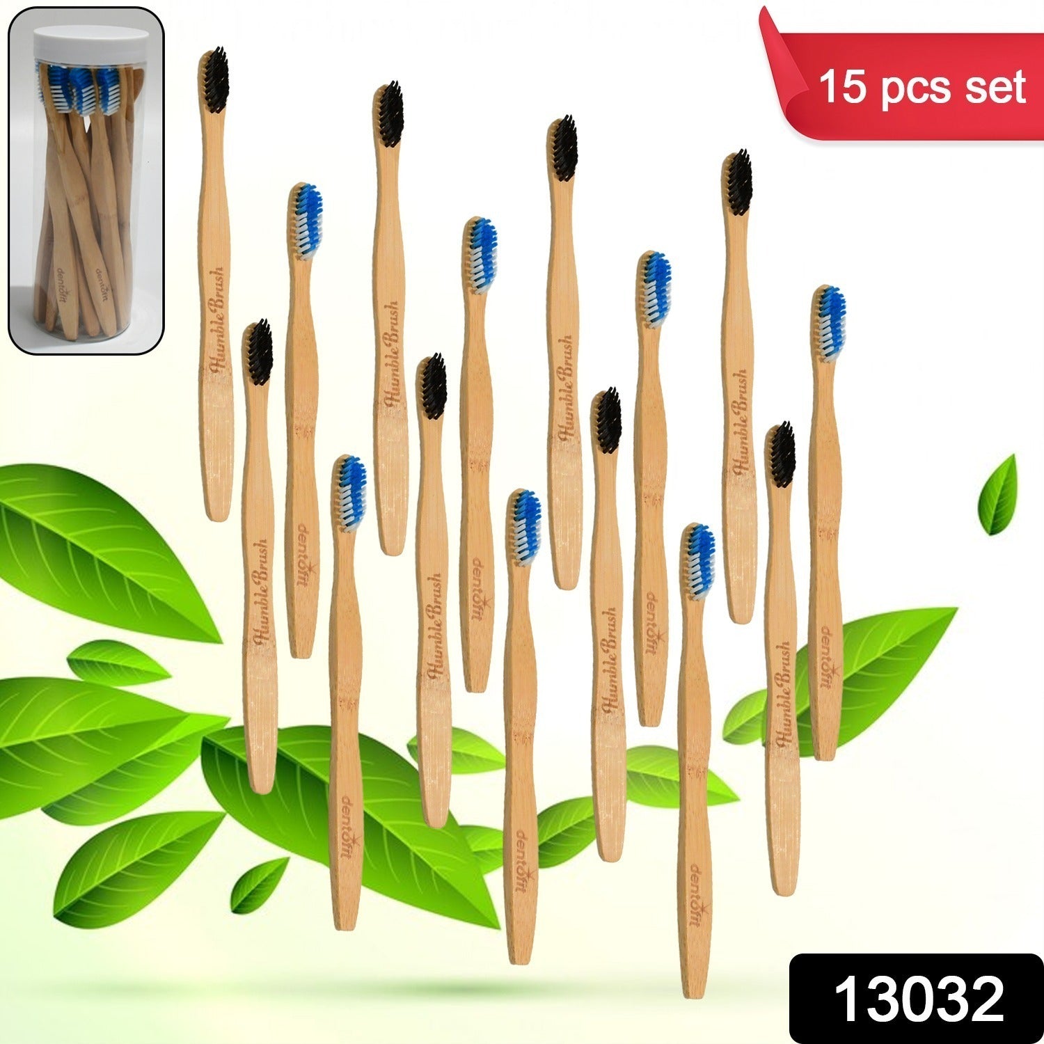 13032 Bamboo Wooden Toothbrush Soft Toothbrush Wooden Child Bamboo Toothbrush Biodegradable Manual Toothbrush for Adult, Kids (15 pcs set / With Round Box)