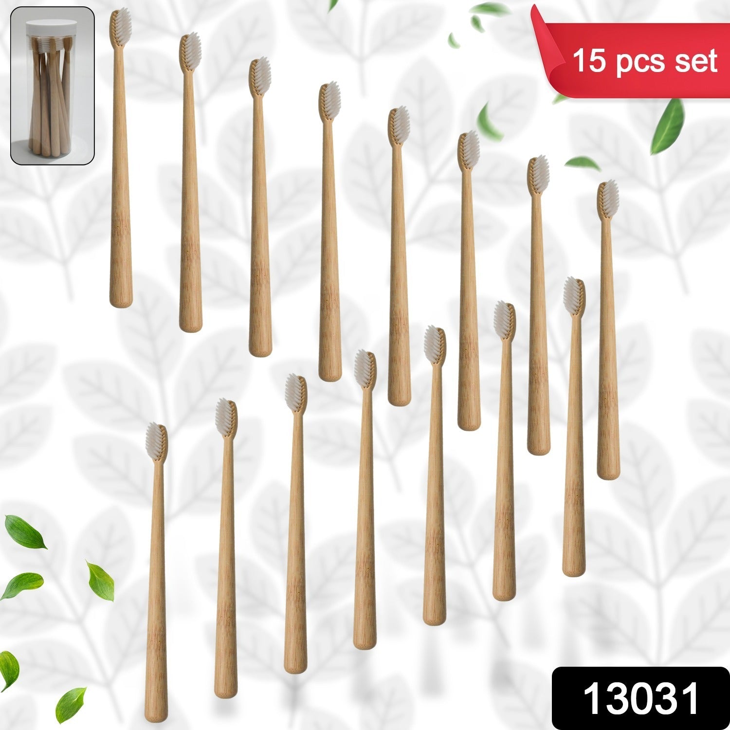 13031 Bamboo Wooden Toothbrush Soft Toothbrush Wooden Child Bamboo Toothbrush Biodegradable Manual Toothbrush for Adult, Kids (15 pcs set / With Round Box)