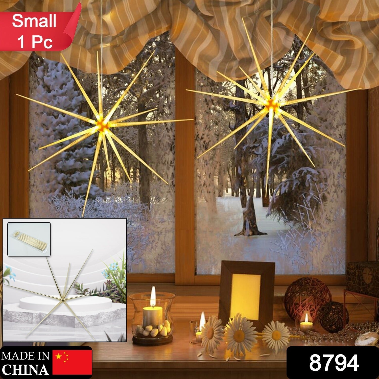 3D Gold Star Hanging Decoration Star, Acrylic Look Hanging Luminous Star for Windows, Home, Garden Festive Embellishments for Holiday Parties Weddings Birthday Home Decoration ( Big / Medium, Small )