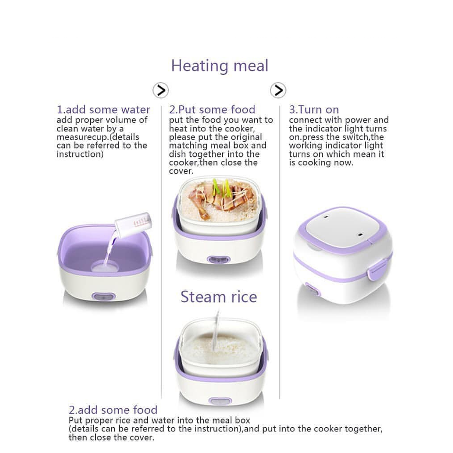 10027 Electric Lunch Box Portable Food Warmer Food Heating Lunch Box Removable Food-Grade Stainless Steel Compartments, 220V 200W, for Car, Truck, office