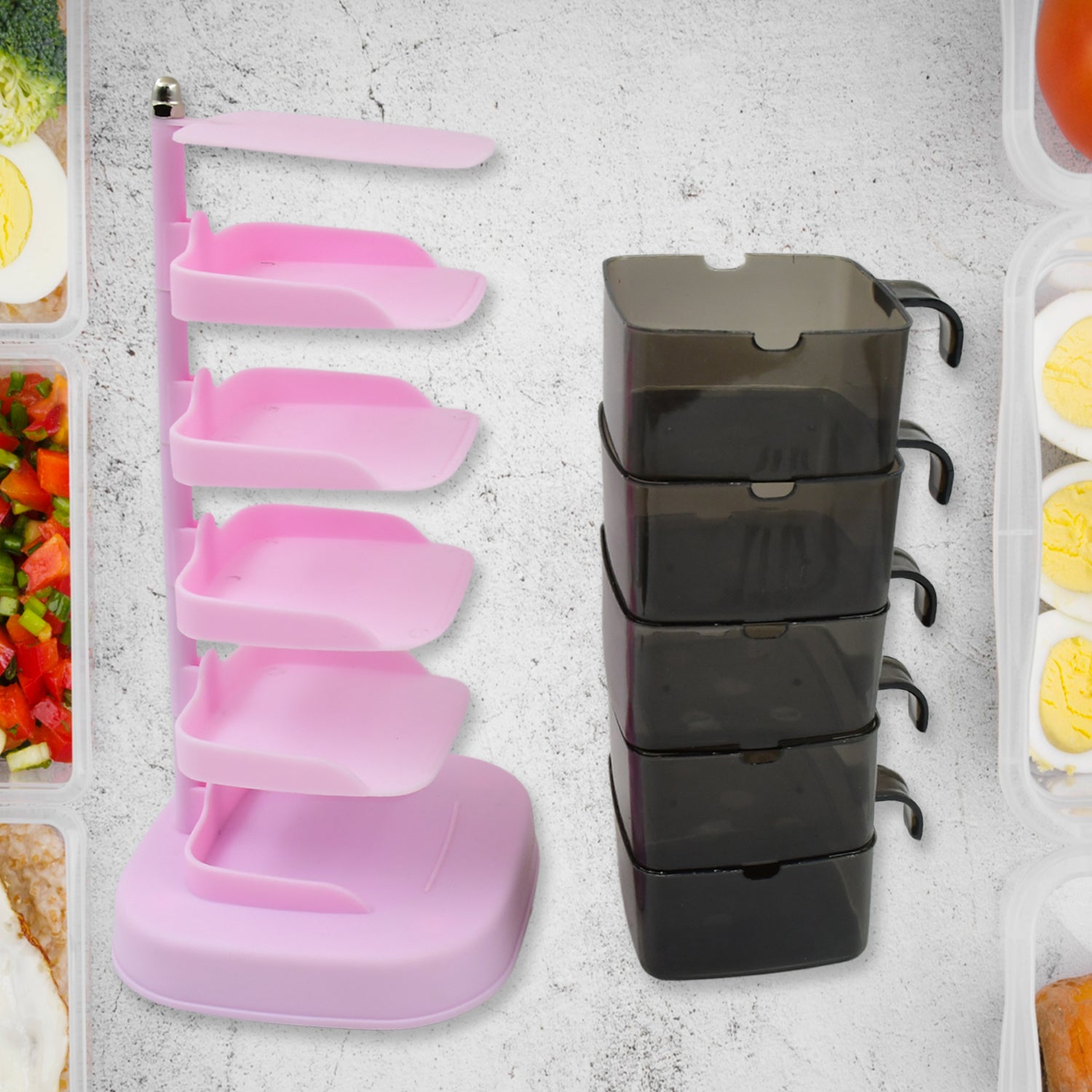 Rotating Spice Jars Vertical Rotatable Seasoning Box 5 Section Tier With 5 Spoon (1 Set)