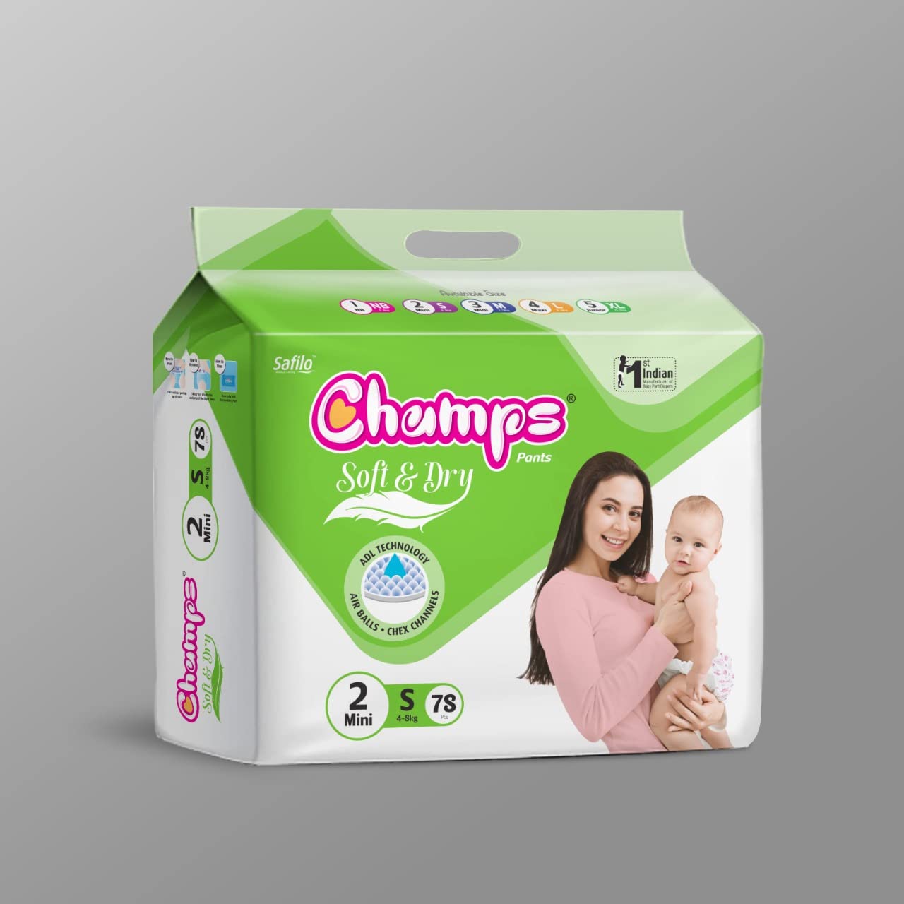 0960 Champs Soft and Dry Baby Diaper Pants 78 Pcs (Small Size S78)