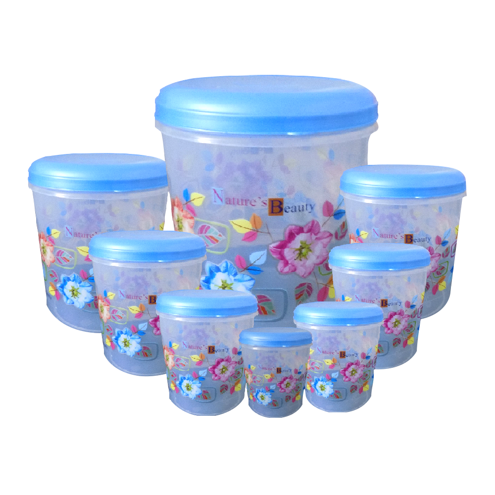 2448 Air Tight Plastic Transparent Container Set (10000ml, 7000ml, 5000ml, 3000ml, 2000ml, 1000ml, 750ml, 500ml)