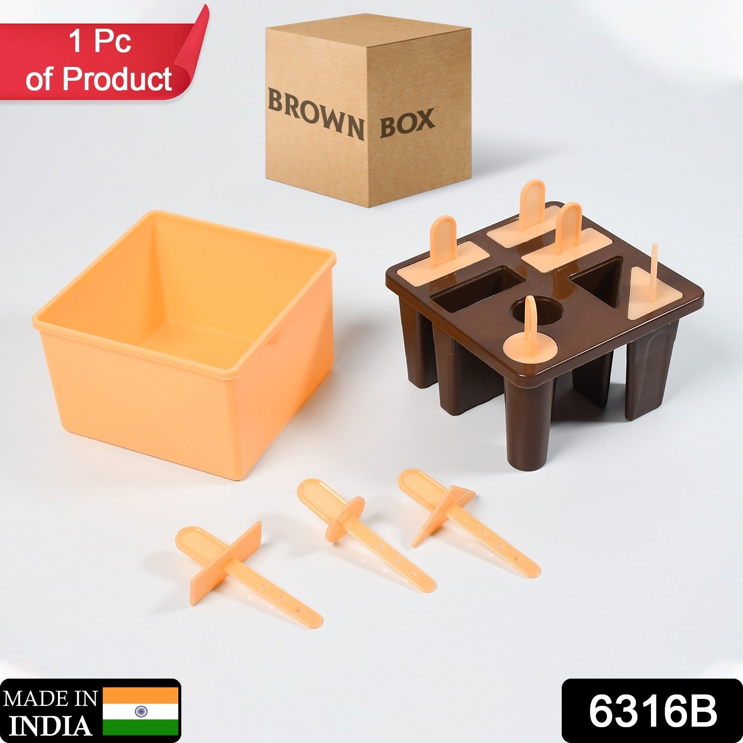 6316B Plastic Kulfi Mould, Kulfi Moulds 8 pcs Tray Ice Cream Mould Reusable Frozen Kulfi Maker Popsicle Sticks Lolly Ice Popsicle Candy Mould for Children pink Color Brown Box