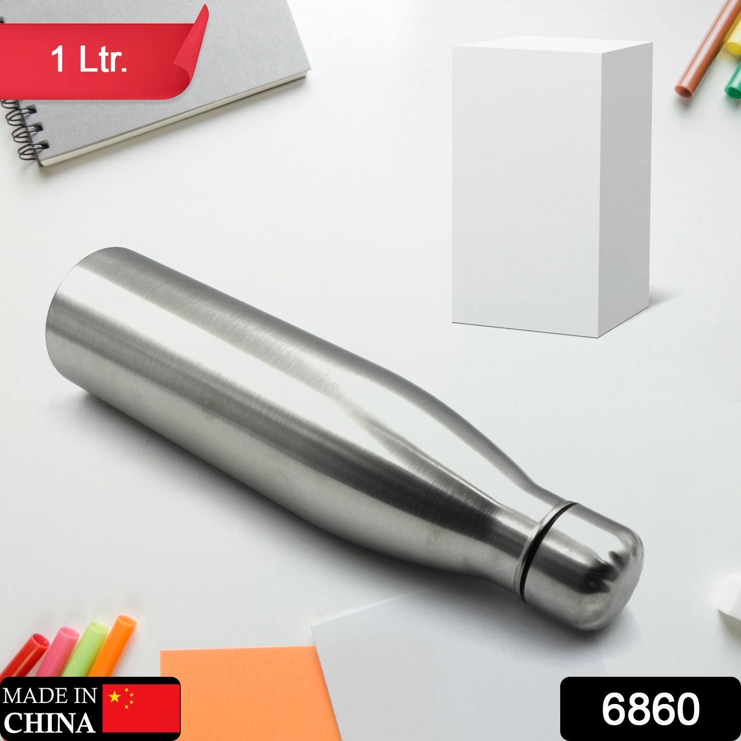 6860 Classic Stainless Steel Water Bottle,Hot & Cold Drinks, Gym Sipper BPA Free Food Grade Quality Silver Color, Steel fridge Bottle For office/Gym/School 1Ltr (Mix Color)