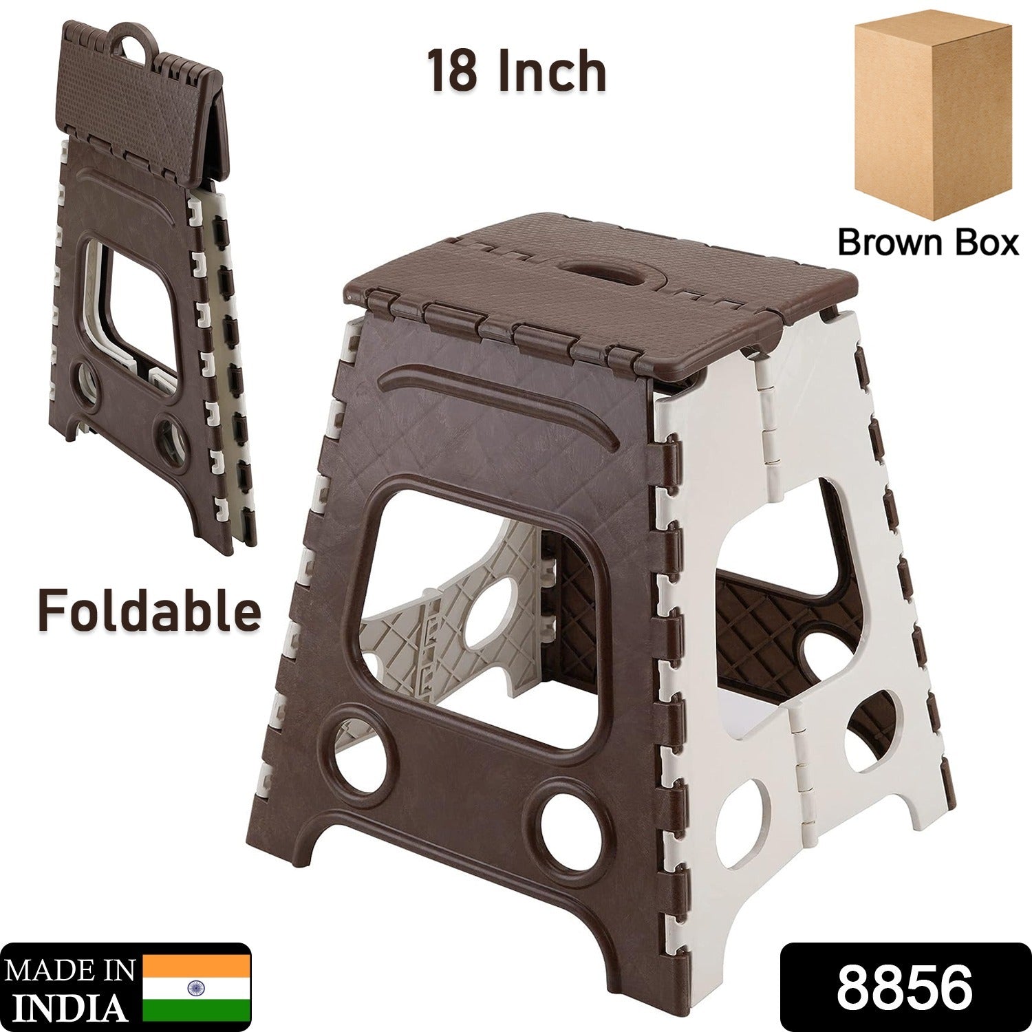 8856 18inch Folding Stool, Non Slip Folding Stool - 18 Inch" Height - Holds Up to 95 Kg - Great for Kitchen, Garden, Bathroom, Bedroom, Adults, Kitchen Stepping (1 Pc 18Inch)