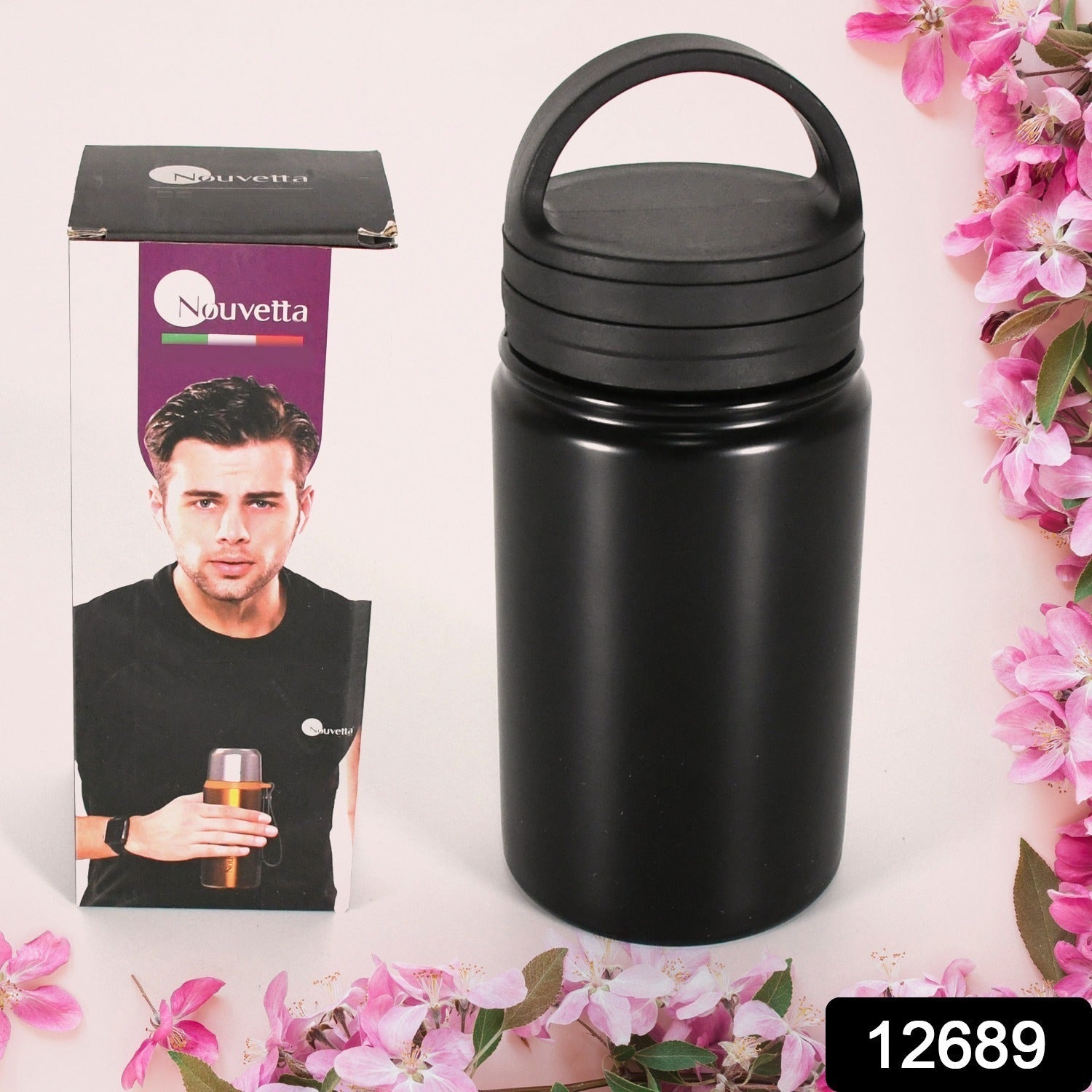 12689 Vacuum Stainless Steel Water Bottle With Carry Handle, Fridge Water Bottle, Leak Proof, Rust Proof, Cold & Hot | Leak Proof | Office Bottle | Gym | Home | Kitchen | Hiking | Trekking | Travel Bottle