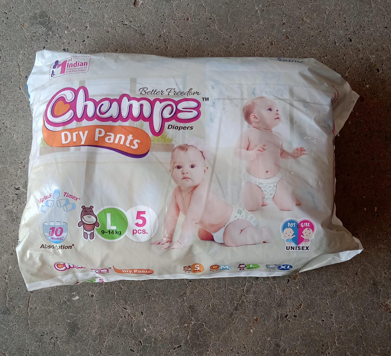 0967 Baby Diaper High Absorbent Pant Diapers, Champs Soft and Dry Baby Diaper Pants S 5 Pcs (Large , L5 Pieces)