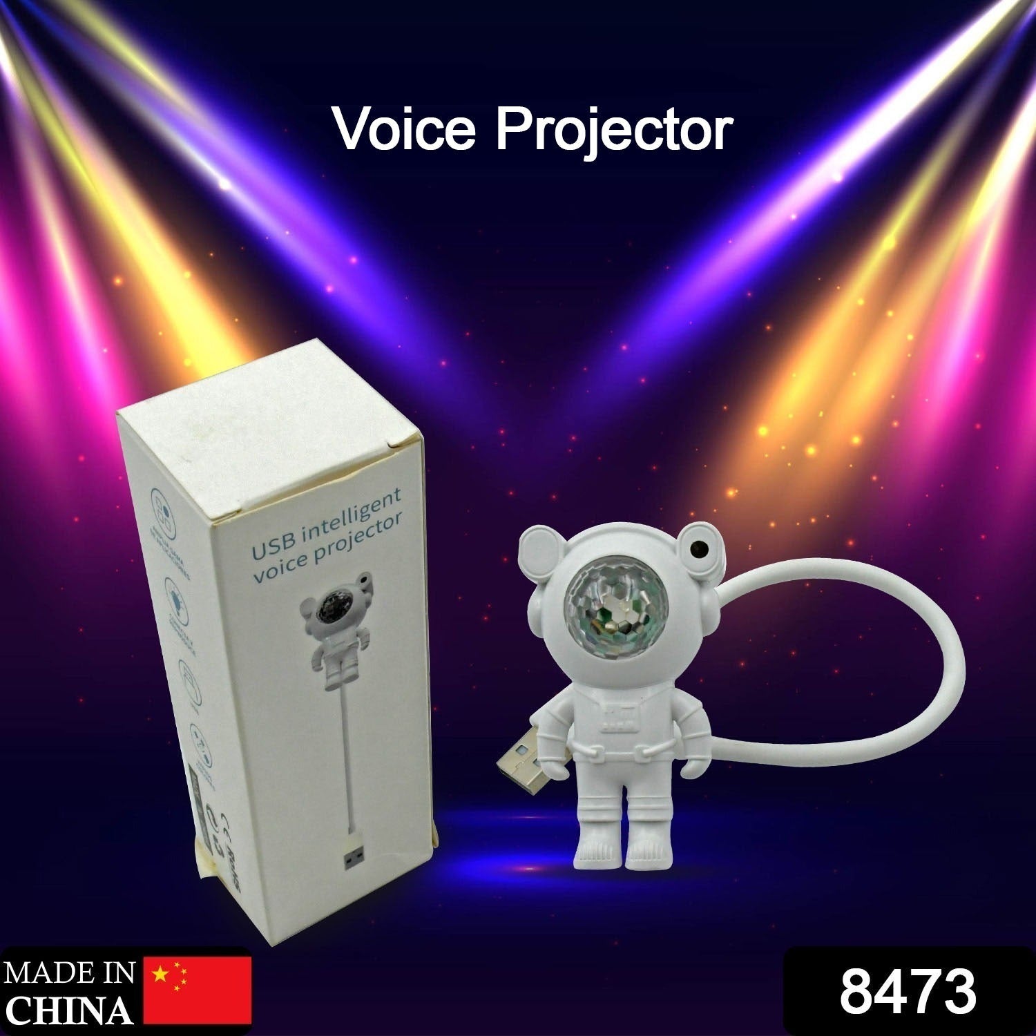 8473 USB Intelligent Voice Projector Astro Night Light Projector, Galaxy Light Star Projector, Cartoon Light, LED Light, Desk Lamp, Mini Night Light, Cartoon Reading Lamp, USB Port for Kids Room Adults Bedroom Party Gaming Room