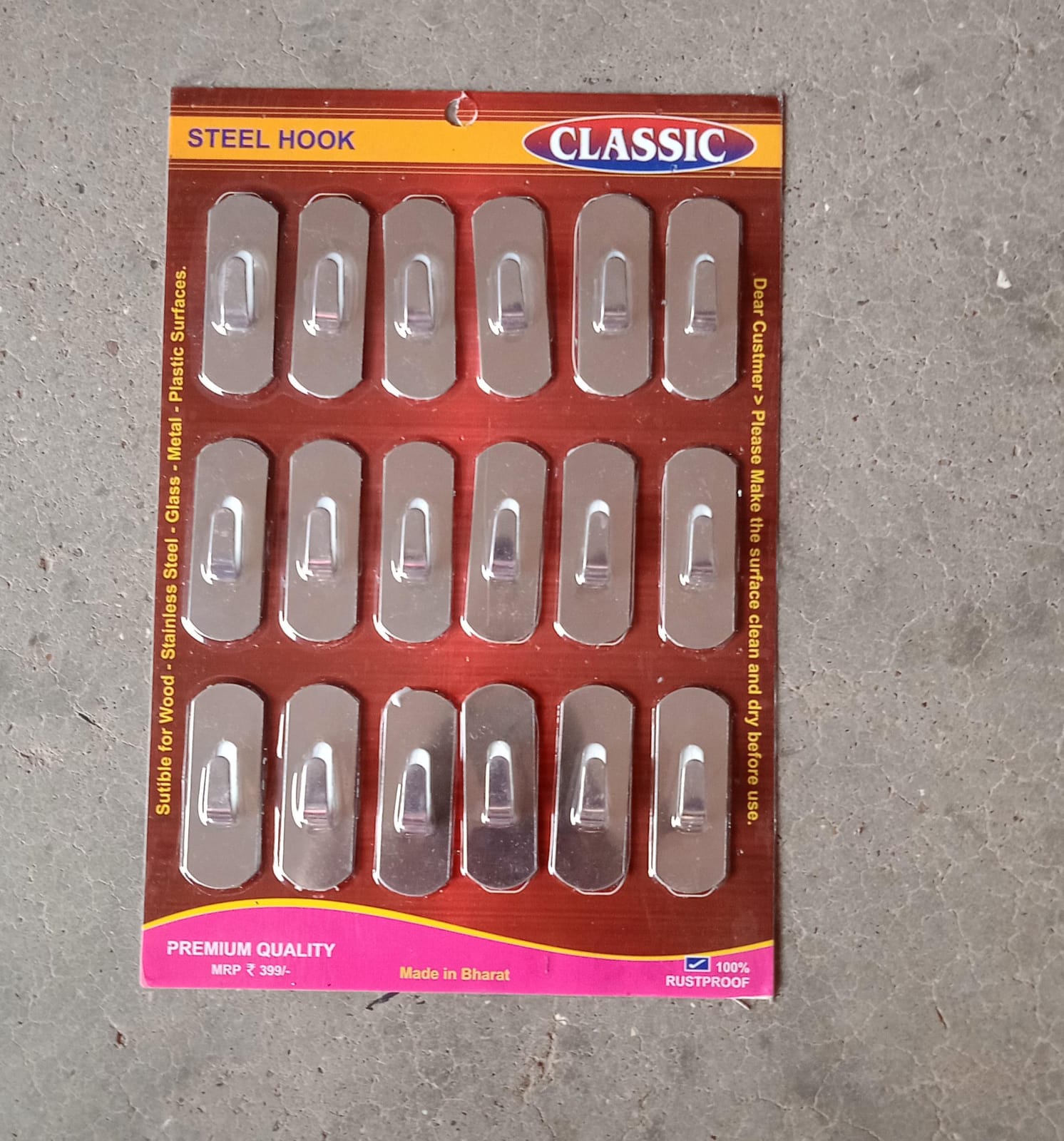 9418 Multipurpose Stainless Steel Wall hanging hook 18pc, Self Adhesive Stainless Steel Heavy Duty Wall Hooks for Hanging Clothes, Calender, Bathroom Tiles, Kitchen, Key Hange (18 Pc Set)