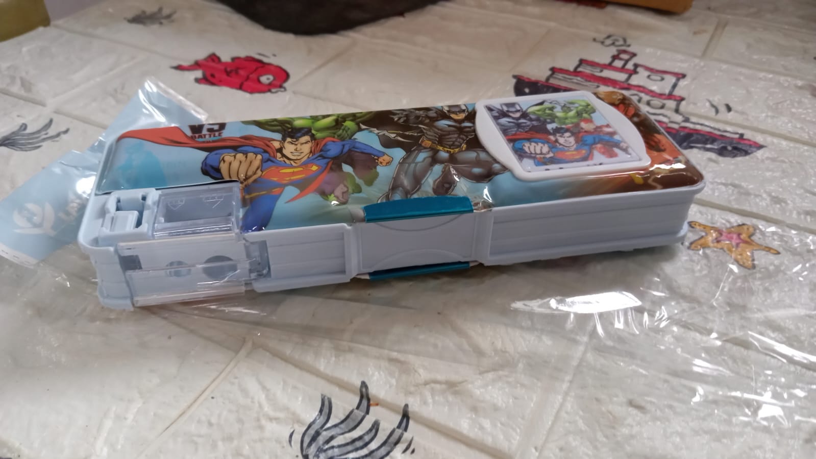 4570 Double Sided Magnetic Geometry Box, Pencil Box with Calculator and Sharpener for Boys Art Plastic Pencil Box for Girls and Boys