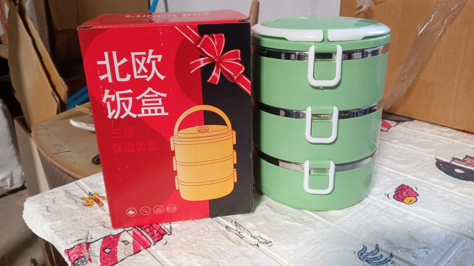 2872A 3 Layer Doraemon Lunch Box Tiffin High Quality Steel Lunch Box 3 Layer Tiffin For School ,Office & Traveling Use