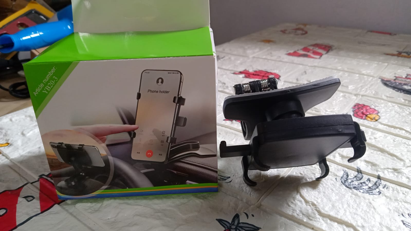 6948 Car Phone Holder Clip Mount 360 Degree Rotation Dashboard Rear View Mirror Sun Visor Smartphone HUD Navigation Fold Stand Plastic Black Compatible For All Smart Phones