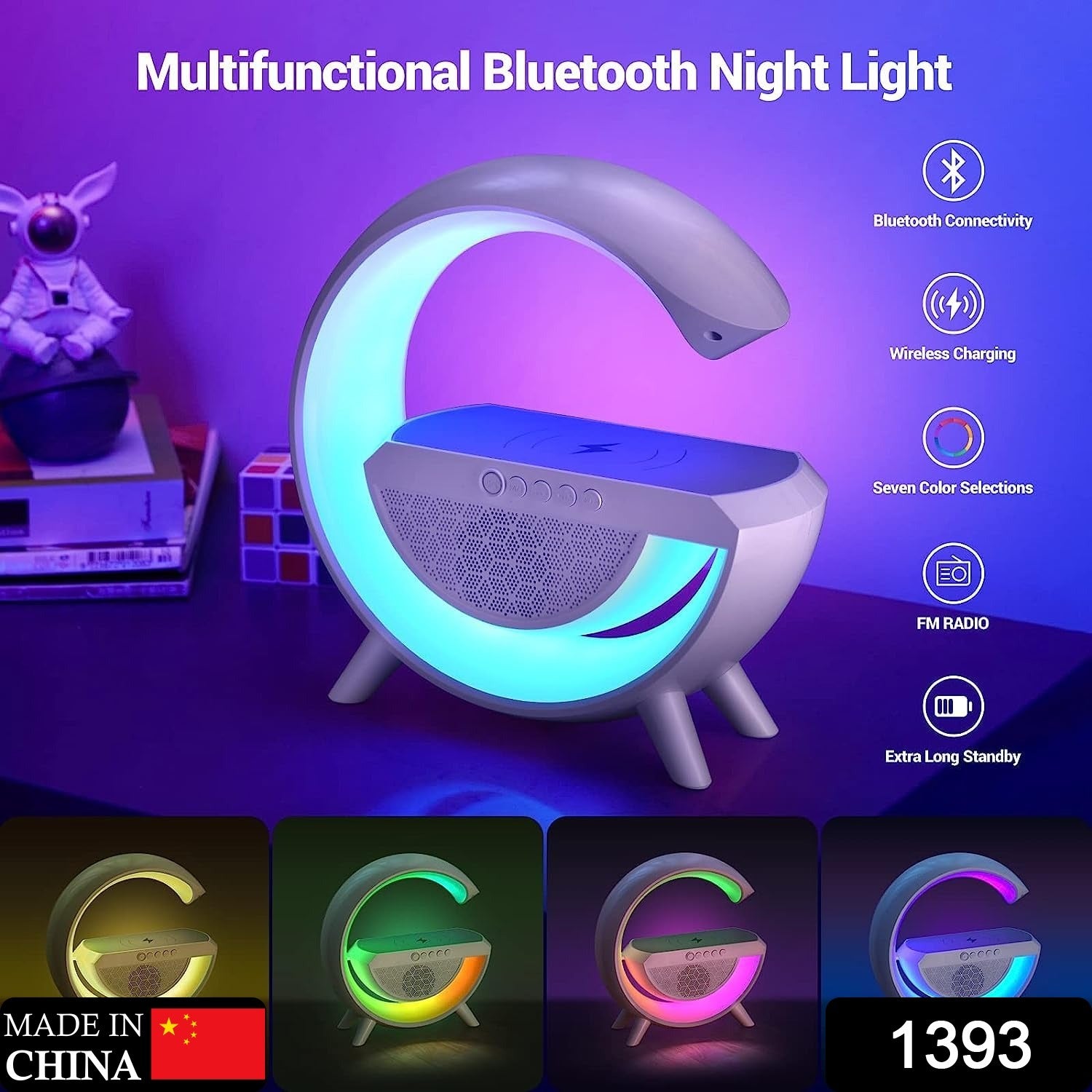 1393 3-in-1 Multi-Function LED Night Lamp with Bluetooth Speaker, Wireless Charging, for Bedroom for Music, Party and Mood Lighting - Perfect Gift for All Occasions blootuth speaker (Media Player)