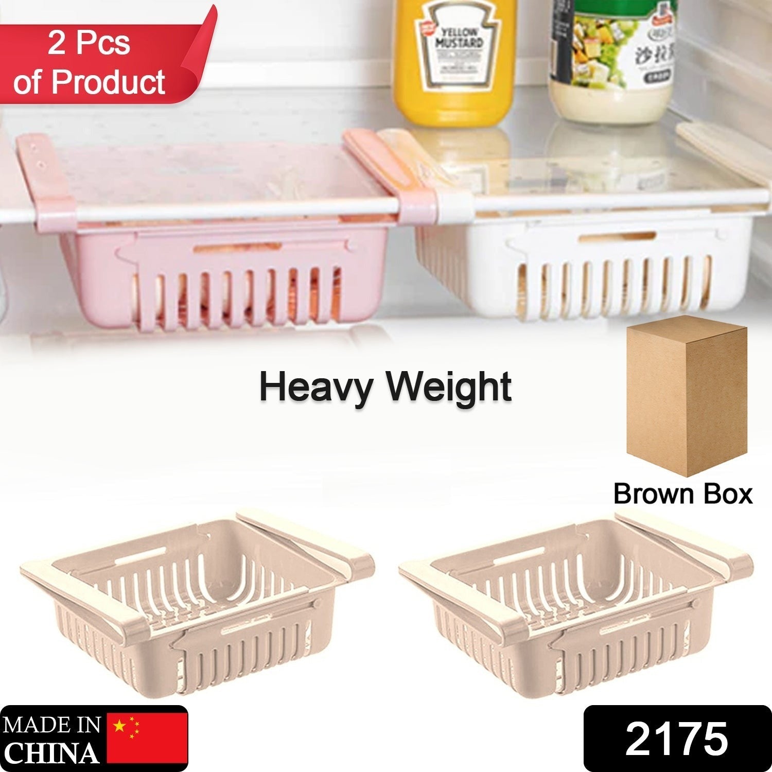 2175 EXPANDABLE ADJUSTABLE MULTIPURPOSE FRIDGE STORAGE BASKET ( 2 pc )