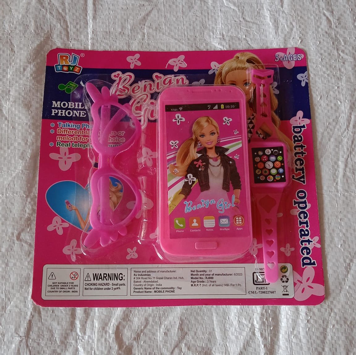 3247 Barbiee Phone, Watch and Glasses Set for Girls, Beautiful Barbie Musical phone ABS Plastic Toy Battery Operated Barbie Glass | Musical Mobile Phone / Toddler / Toy Phone for Kids / Calling Toy Phone (3 Pcs Set, Battery Not Included)
