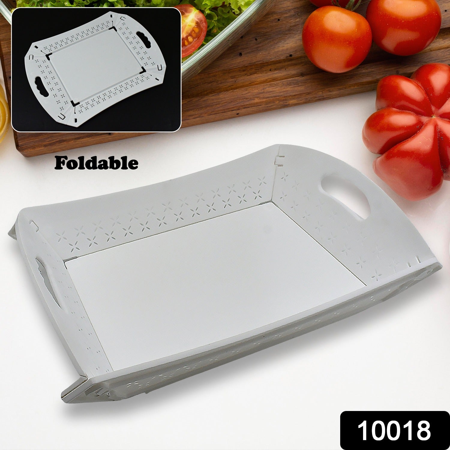 10018 Foldable Serving Tray Plastic Serving Tray With Handle Serving Tray For Food, Kitchen, Outdoors, Restaurants (1 Pc)