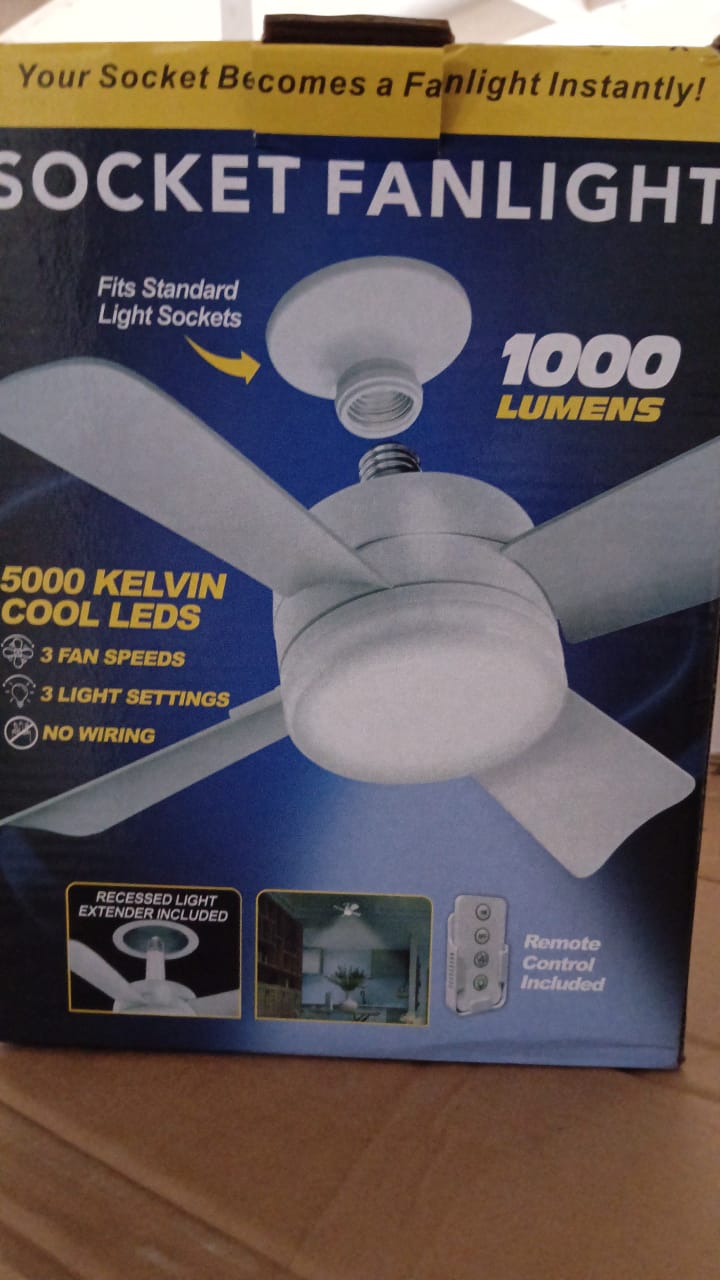 17845 Socket Fan Light Original - Cool Light LED โ Ceiling Fans with Lights and Remote Control, Replacement for Lightbulb - Bedroom, Kitchen, Living Room,1000 Lumens / 5000 Kelvins Cool LEDs (Remote Battery Not Included)