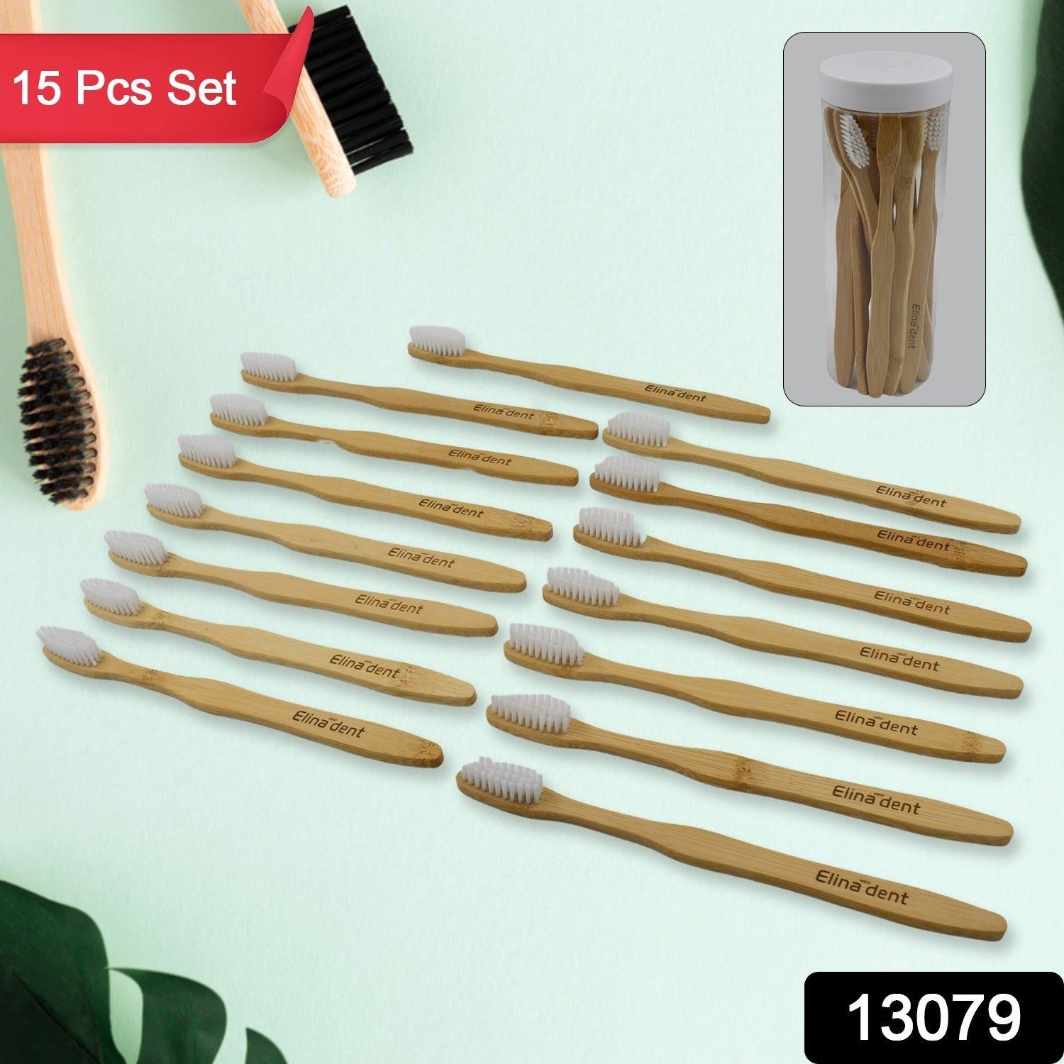 13079 Bamboo Wooden Toothbrush Soft Toothbrush Wooden Child Bamboo Biodegradable Toothbrush, Manual Toothbrush for Adult, Kids (15 pcs set / With Round Box)