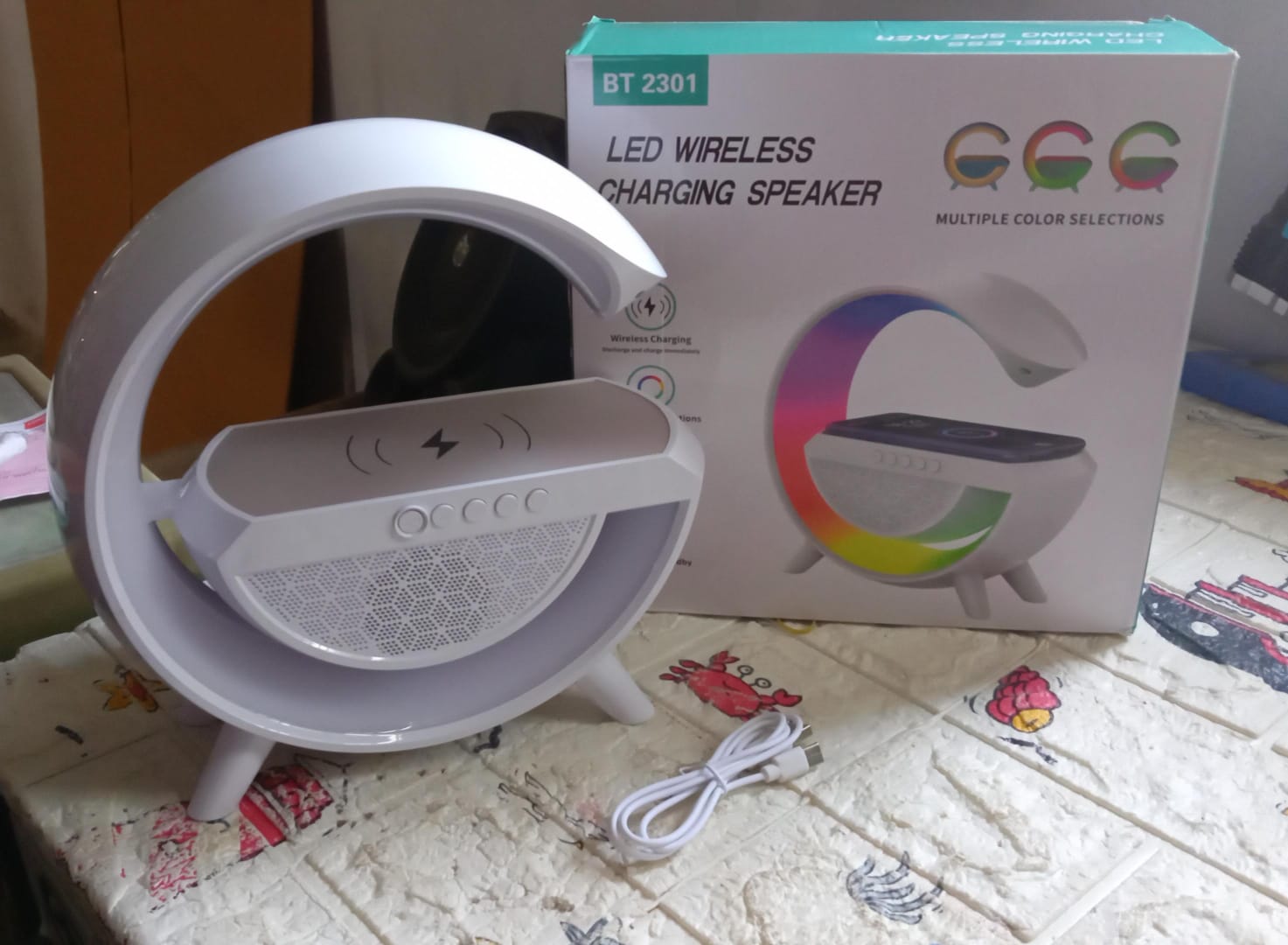 1393 3-in-1 Multi-Function LED Night Lamp with Bluetooth Speaker, Wireless Charging, for Bedroom for Music, Party and Mood Lighting - Perfect Gift for All Occasions blootuth speaker (Media Player)