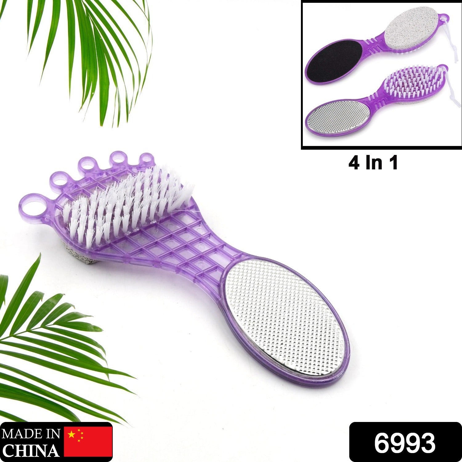 6993 4 in 1 Pedicure Tool for Rough & Dry Feet Dual-Sided with Pumice Stone Soft Brush Steel Scrubber & Emery File Softens Hard Foot Corns & Calluses Cleanses & Smoothens Dull Feet
