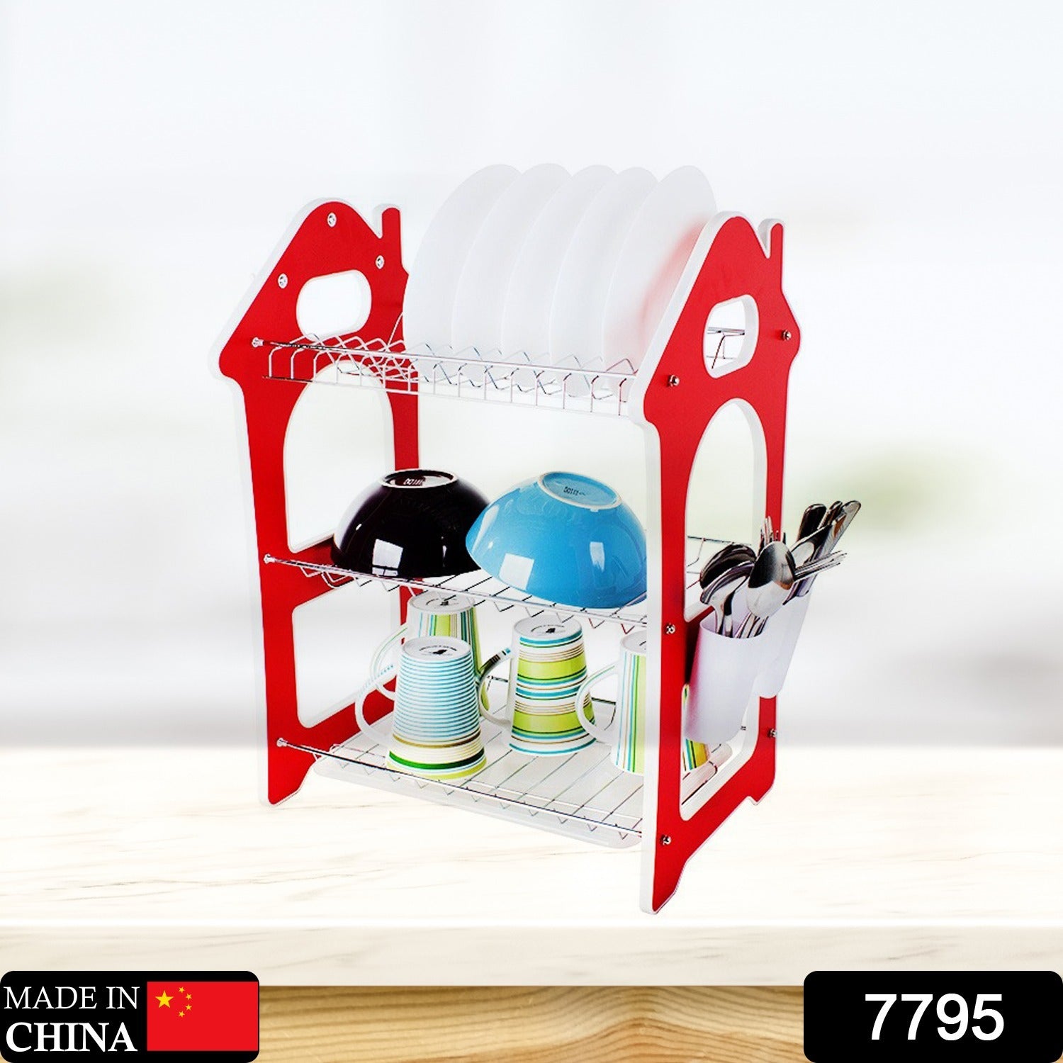 7795 Dish Rack for Kitchen 3 Layer Dish Drainer Rack Stainless Steel Crockery Holder Cutlery Plate Holder Glass Utensils Storage Organize