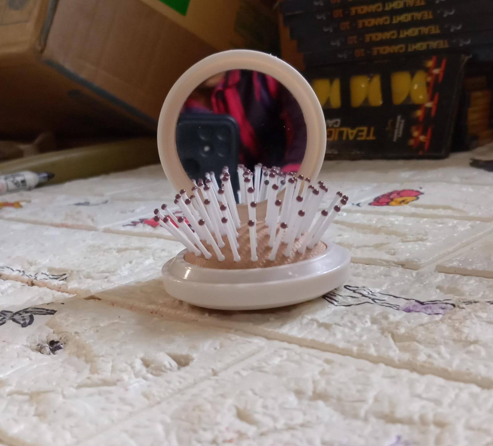 8412 Foldable Travel Mirror Hair Brushes, 1pc Round Portable Folding Pocket Hair Brush, Mini Hair Comb Compact Travel Size, Hair Massage Comb, For Men Women And Girls