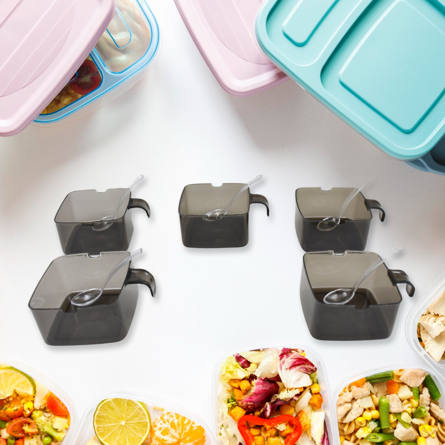 Rotating Spice Jars Vertical Rotatable Seasoning Box 5 Section Tier With 5 Spoon (1 Set)