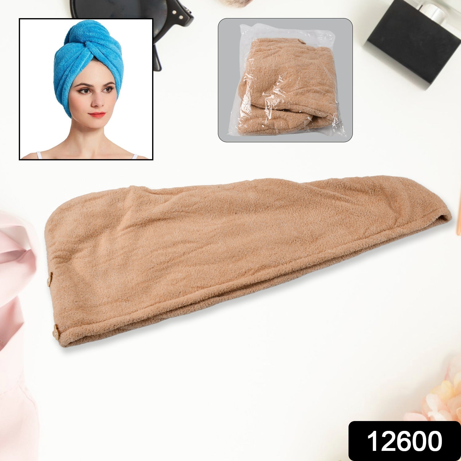 12600 Microfiber Hair Wrap Towel Cap, Quick Turban Hair-Drying Absorbent Microfiber Towel / Dry Shower Caps (1 Pc)