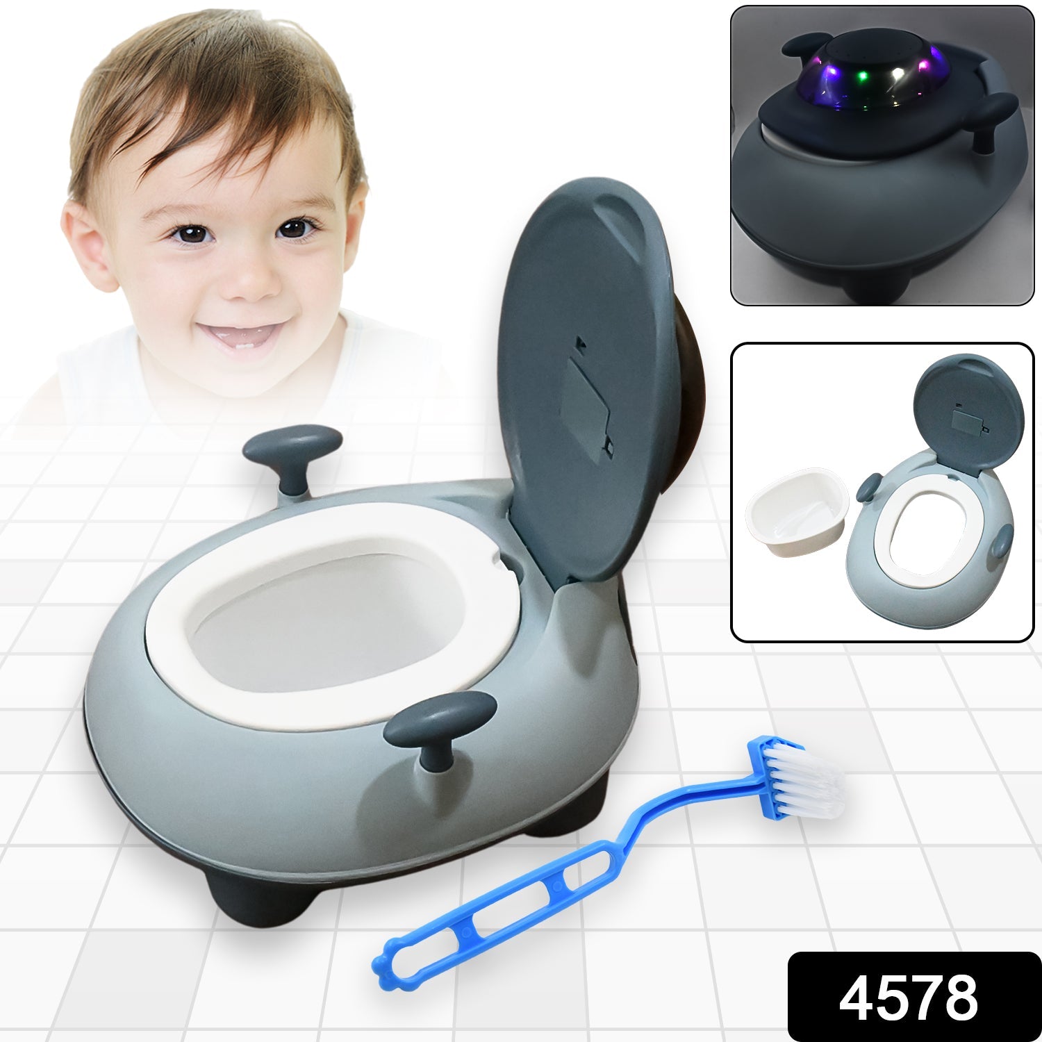 4578 BABY PORTABLE LIGHTING & MUSIC TOILET, BABY POTTY TRAINING SEAT BABY POTTY CHAIR FOR TODDLER BOYS GIRLS POTTY SEAT FOR 1+ YEAR CHILD
