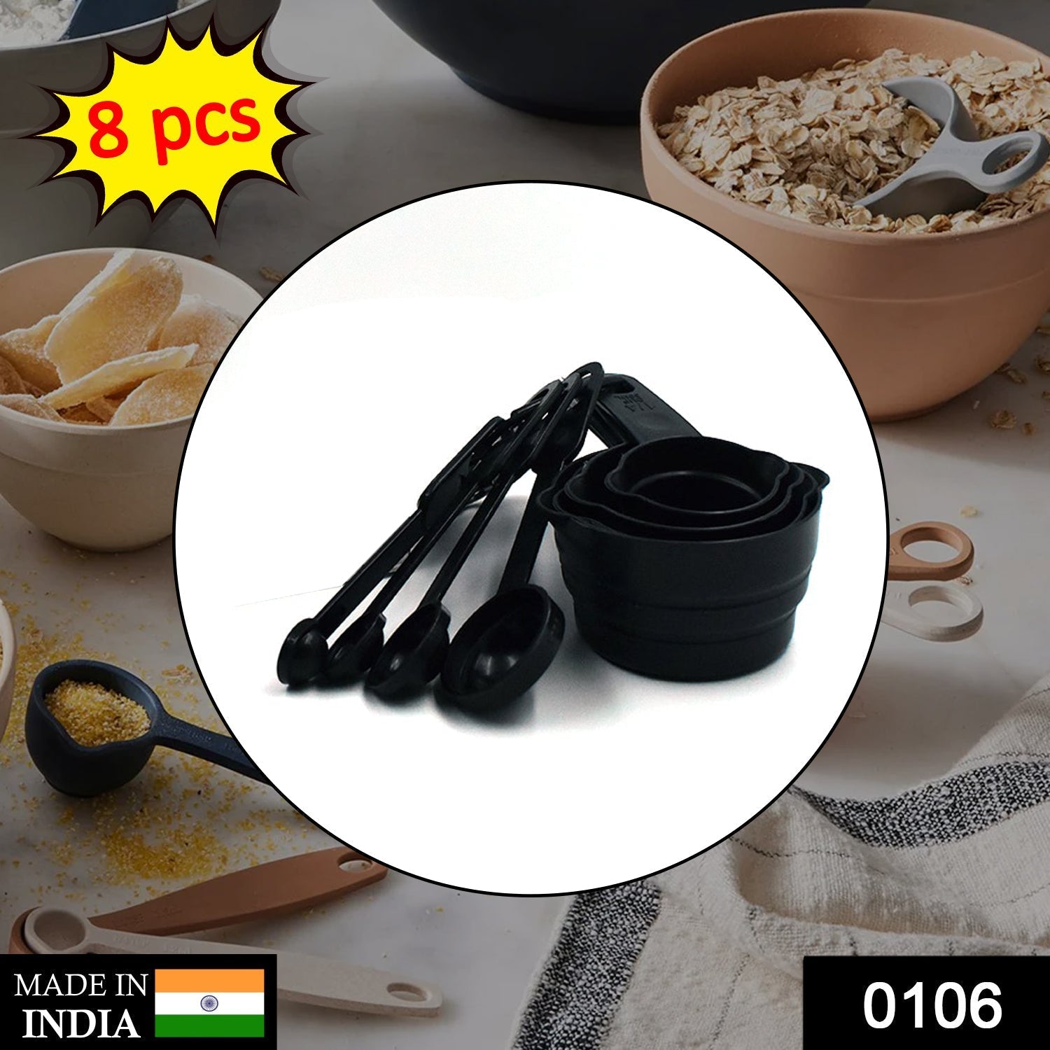 106 Plastic Measuring Cups and Spoons (8 Pcs, Black)  Tapaswee Enterprise