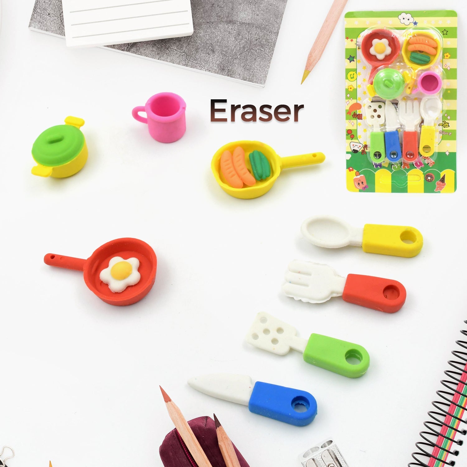 Fancy & Stylish Mini Erasers for Kids (9 or 8 Pc Set) - Fun Designs, Party Favors