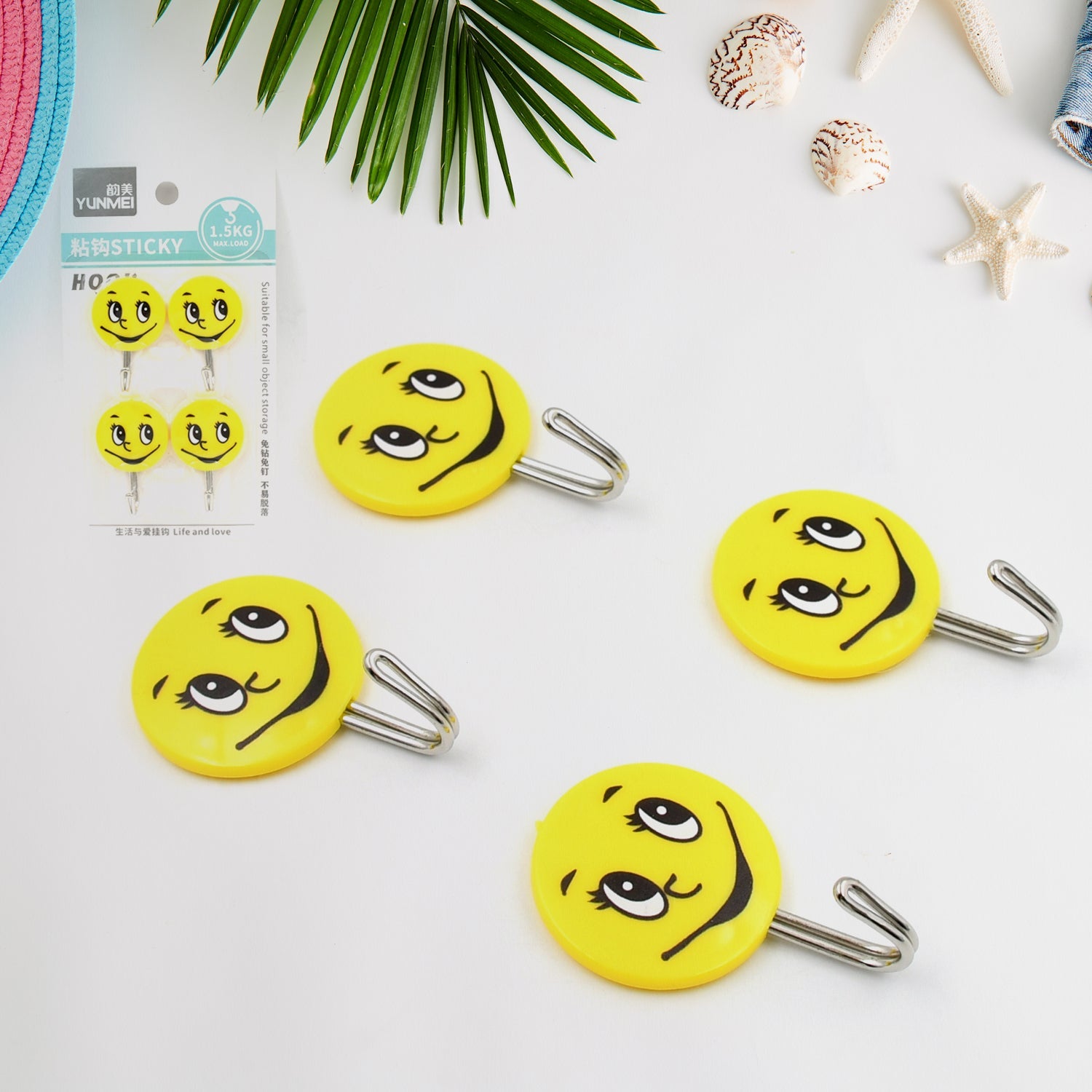 Multipurpose Big Self Adhesive Smiley Cartoon Wall Hooks Multipurpose Strong Wall Sticker Hooks Wall Hook Holder Door Hanger