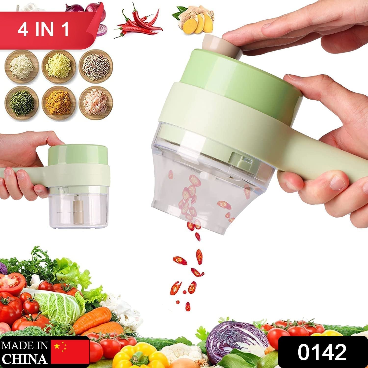 0142 4 in 1 Electric Handheld Cooking Hammer Vegetable Cutter Set Electric Food Chopper Multifunction Vegetable Fruit Slicer 